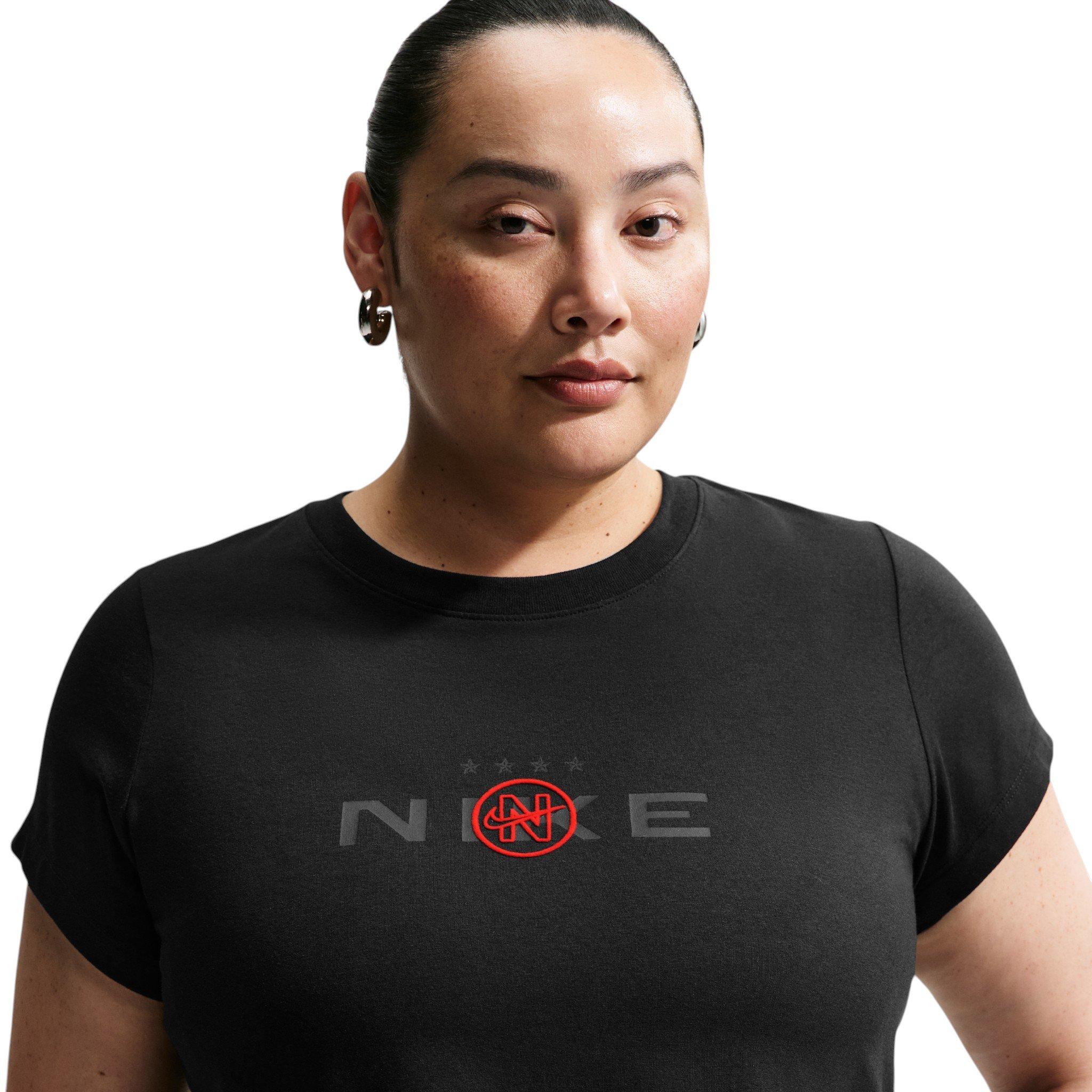 Nike Women's Sportswear Chill Knit Slim Cropped T-Shirt - Black/Red - BLACK/RED