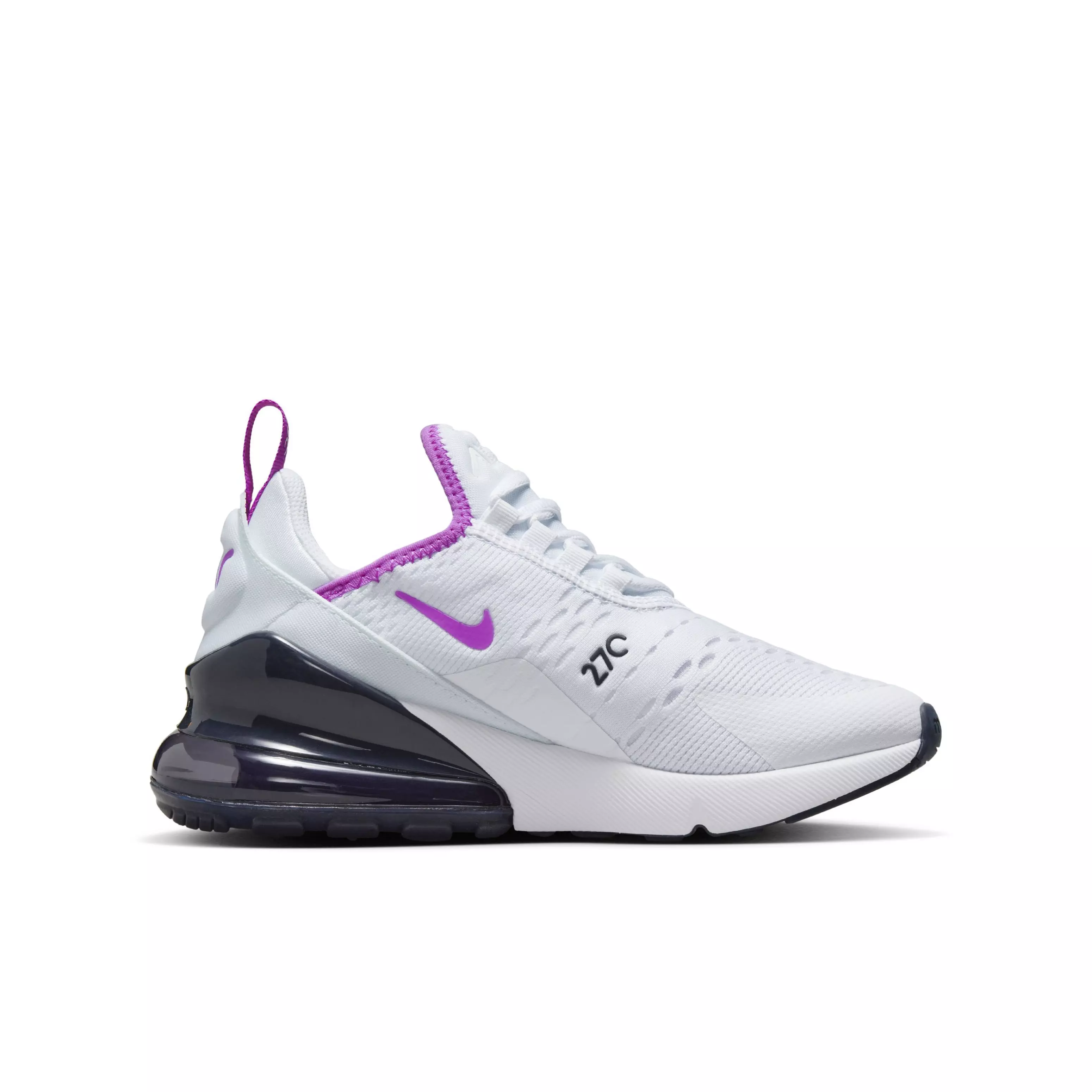 Nike Air Max 270 "White/Dark Obsidian/Fuchsia Dream" Grade School Girls' Shoe - WHITE/DK OBSIDIAN/FUCHSIA
