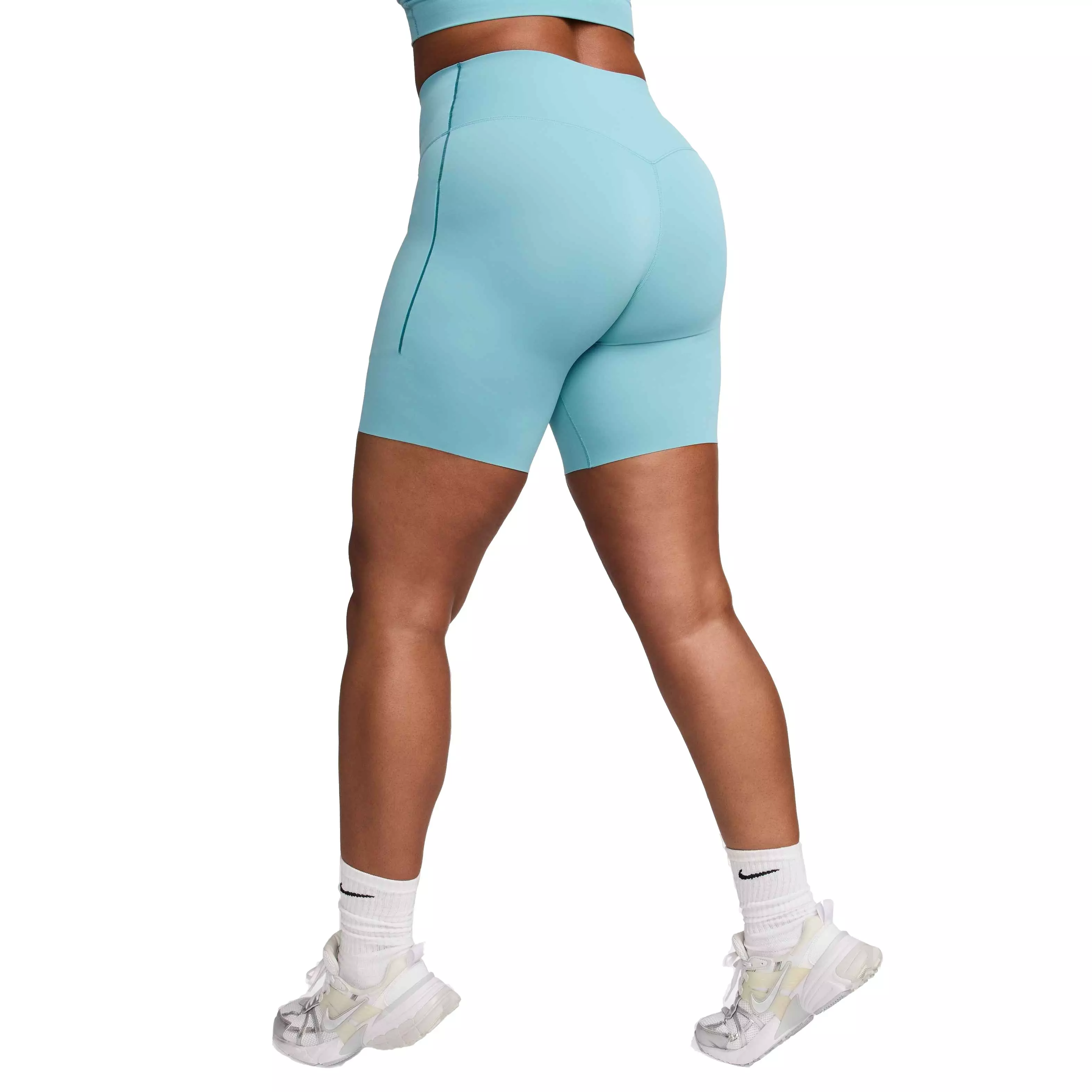 Nike Women's Universa Medium-Support High-Waisted 8" Biker Shorts with Pockets - TURQUOISE 