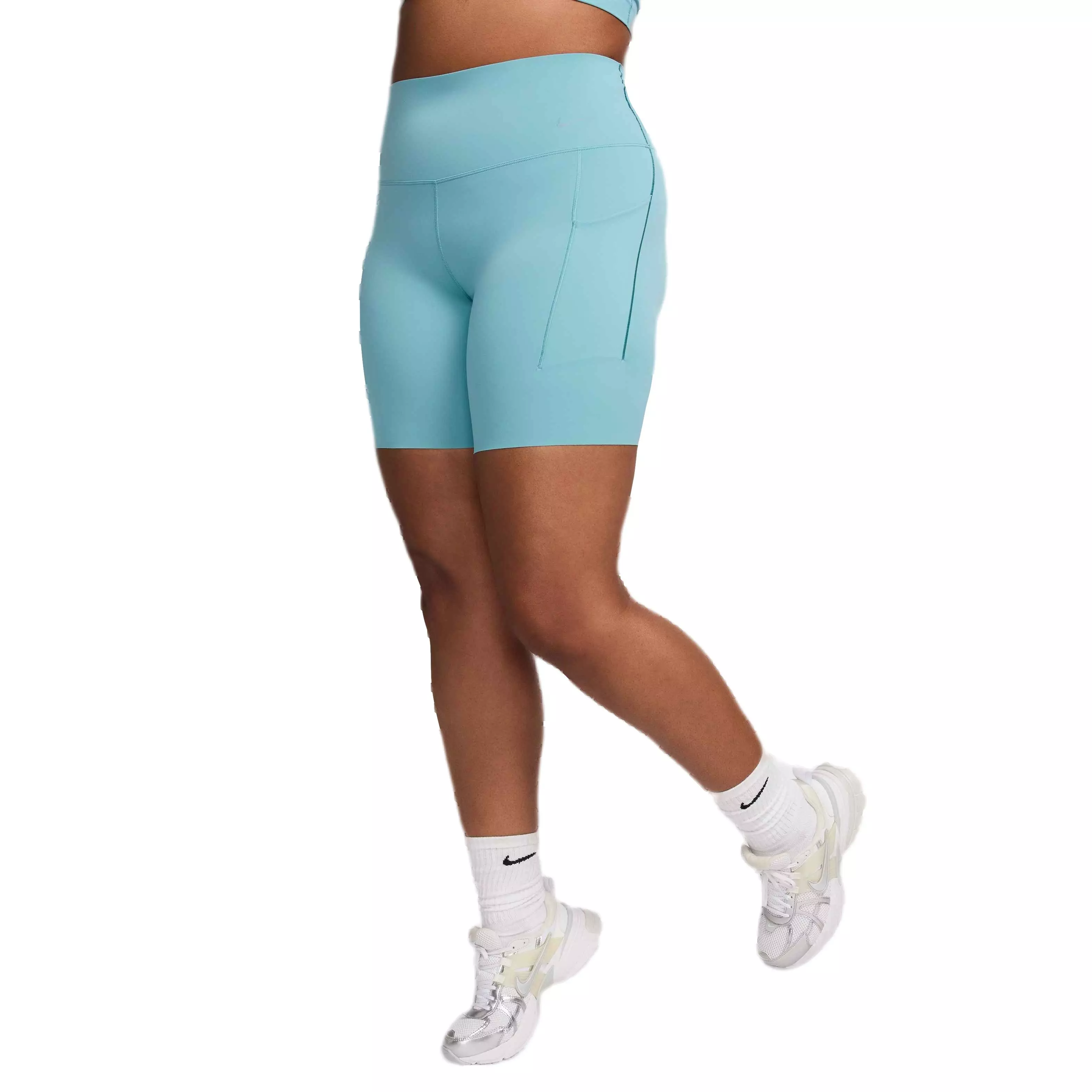 Nike Women's Universa Medium-Support High-Waisted 8" Biker Shorts with Pockets - TURQUOISE 