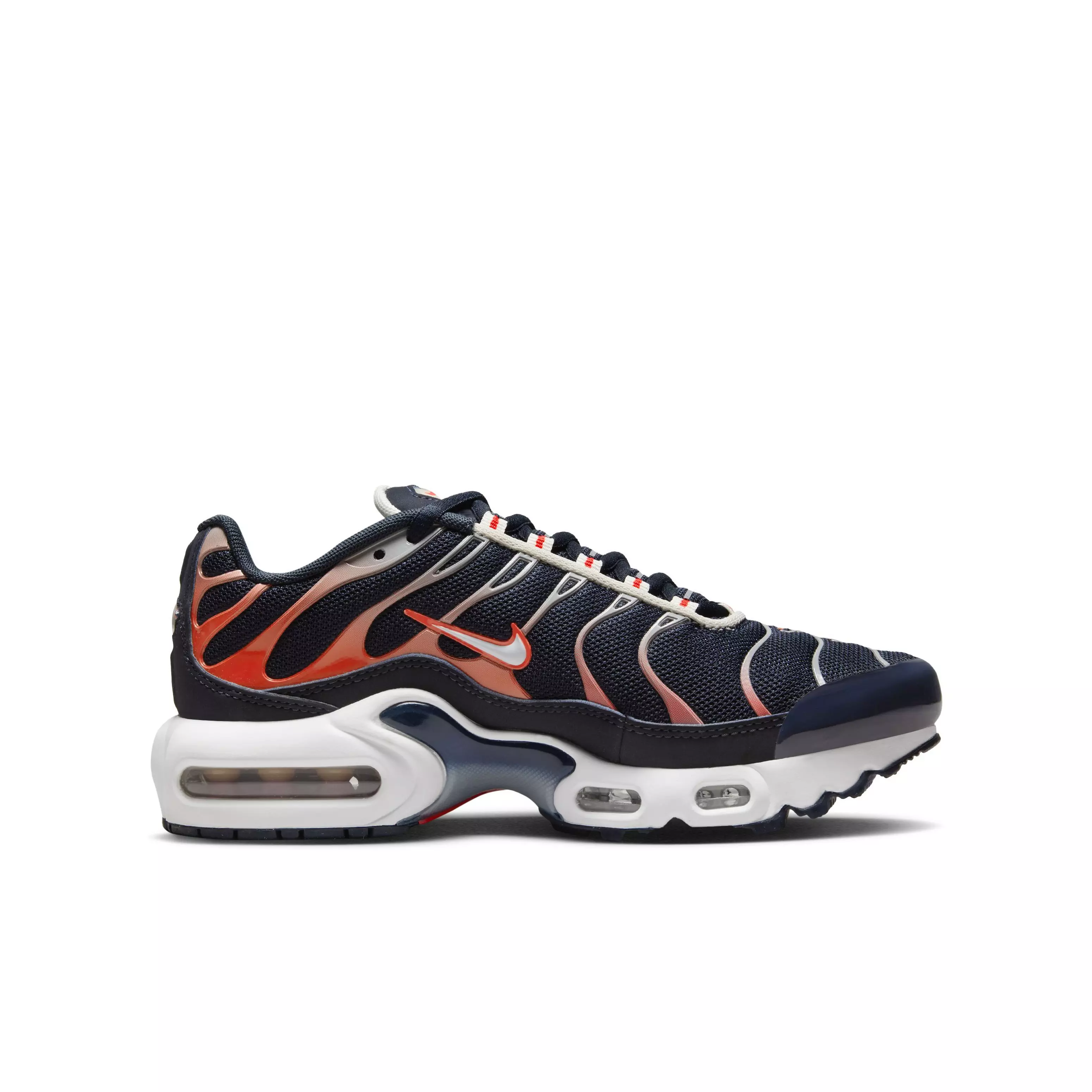 Nike Air Max Plus "Dark Obsidian/Bright Crimson/Light Smoke Grey/Phantom" Grade School Boys' Shoe - DK OBSIDIAN/CRIMSON/LT GREY/PHANTOM