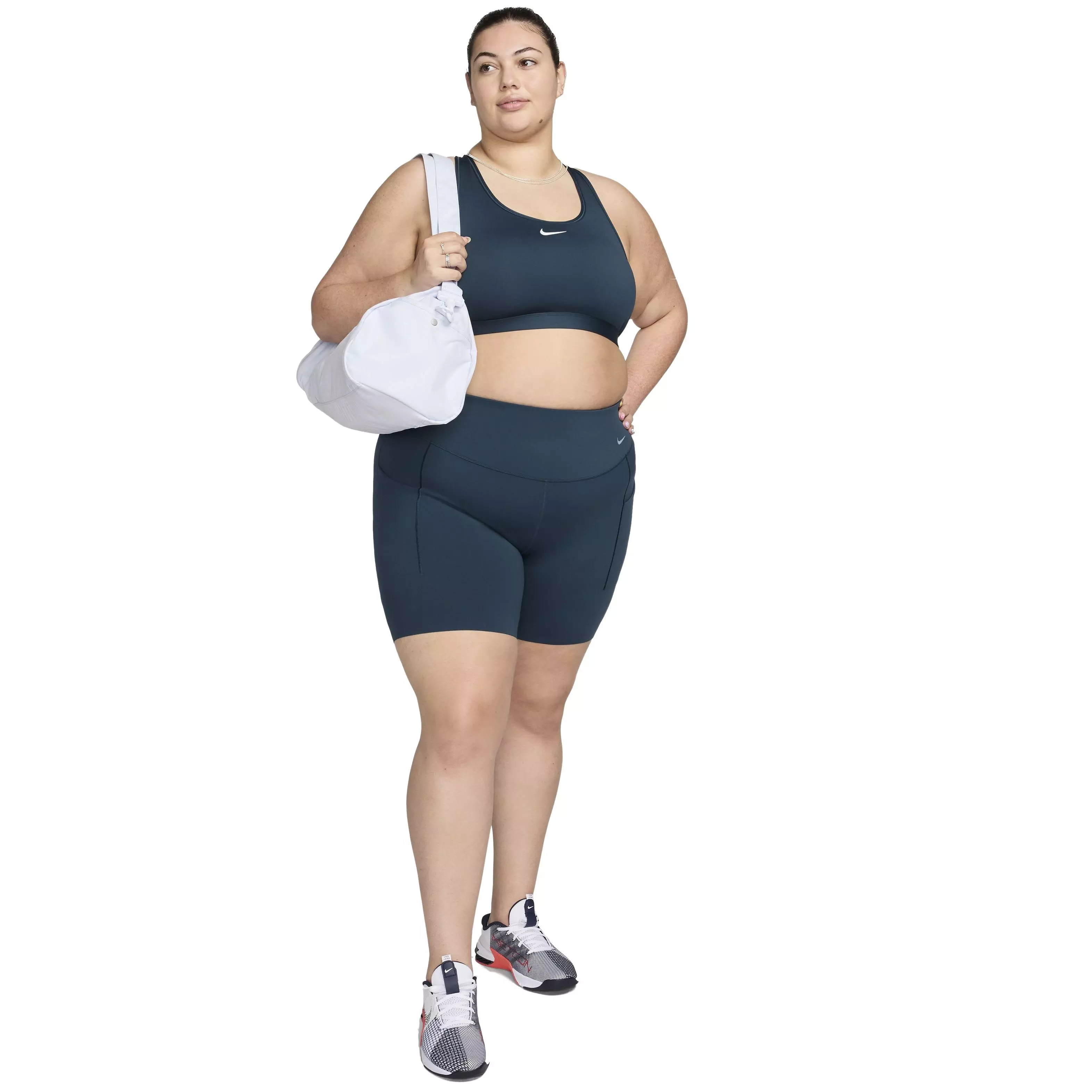 Nike Women's Universa Medium-Support High-Waisted 8" Biker Shorts with Pockets - Navy - NAVY