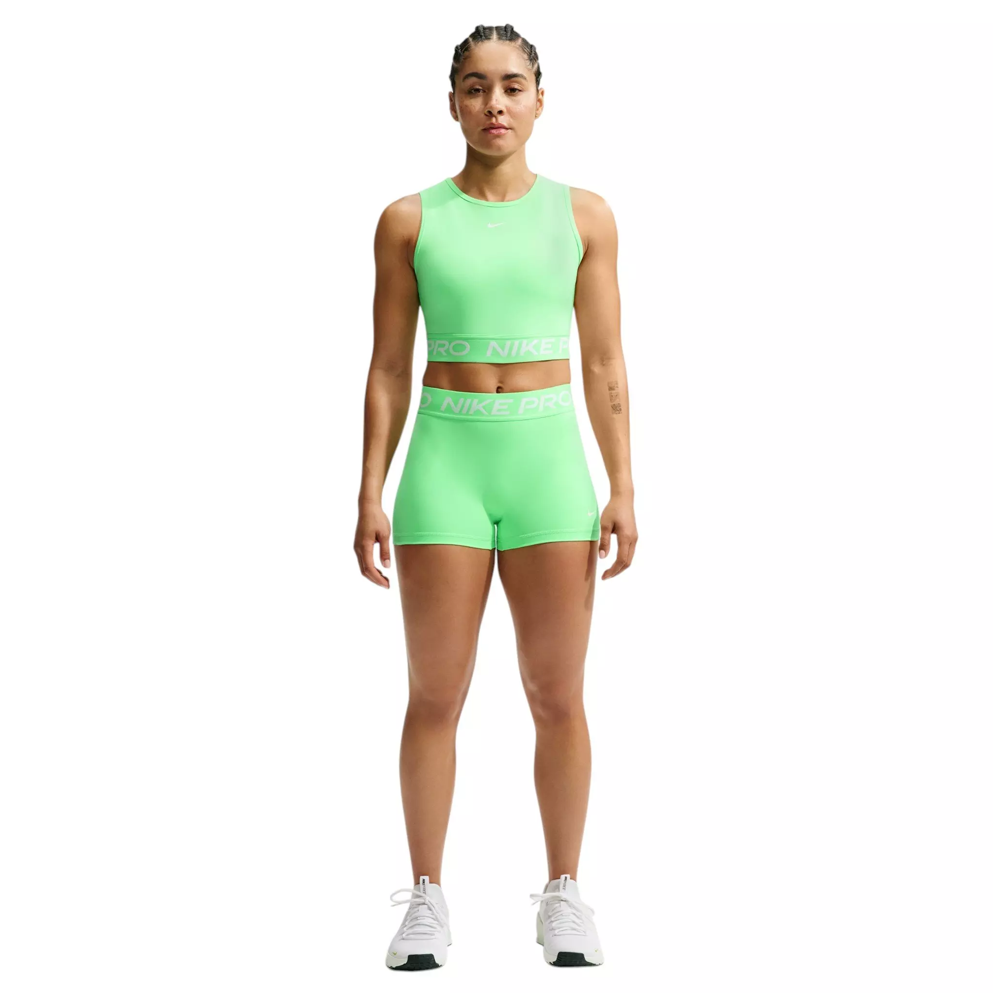 Nike Women's Pro Mid-Rise 3" Biker Shorts - Green/White - GREEN/WHITE