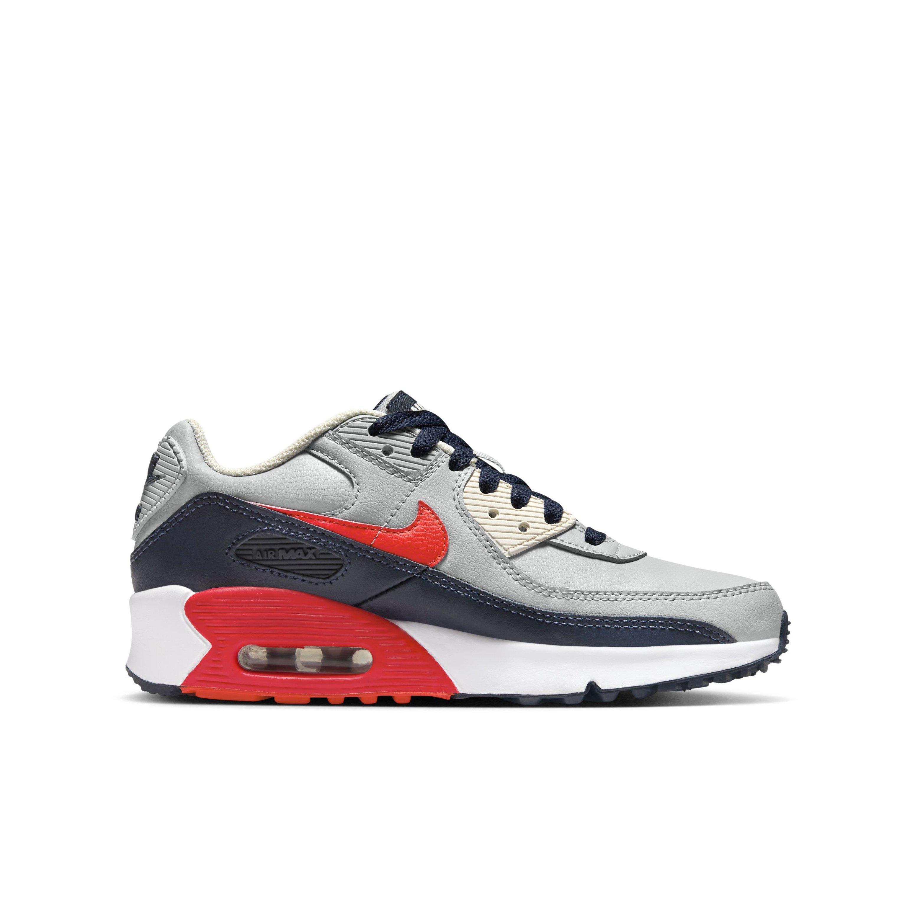 Nike Air Max 90 LTR "Light Smoke Grey/Dark Obsidian/Phantom/Bright Crimson" Grade School Boys' Shoe - LT GREY/DK OBSIDIAN/PHANTOM/CRIMSON Thumbnail View 1