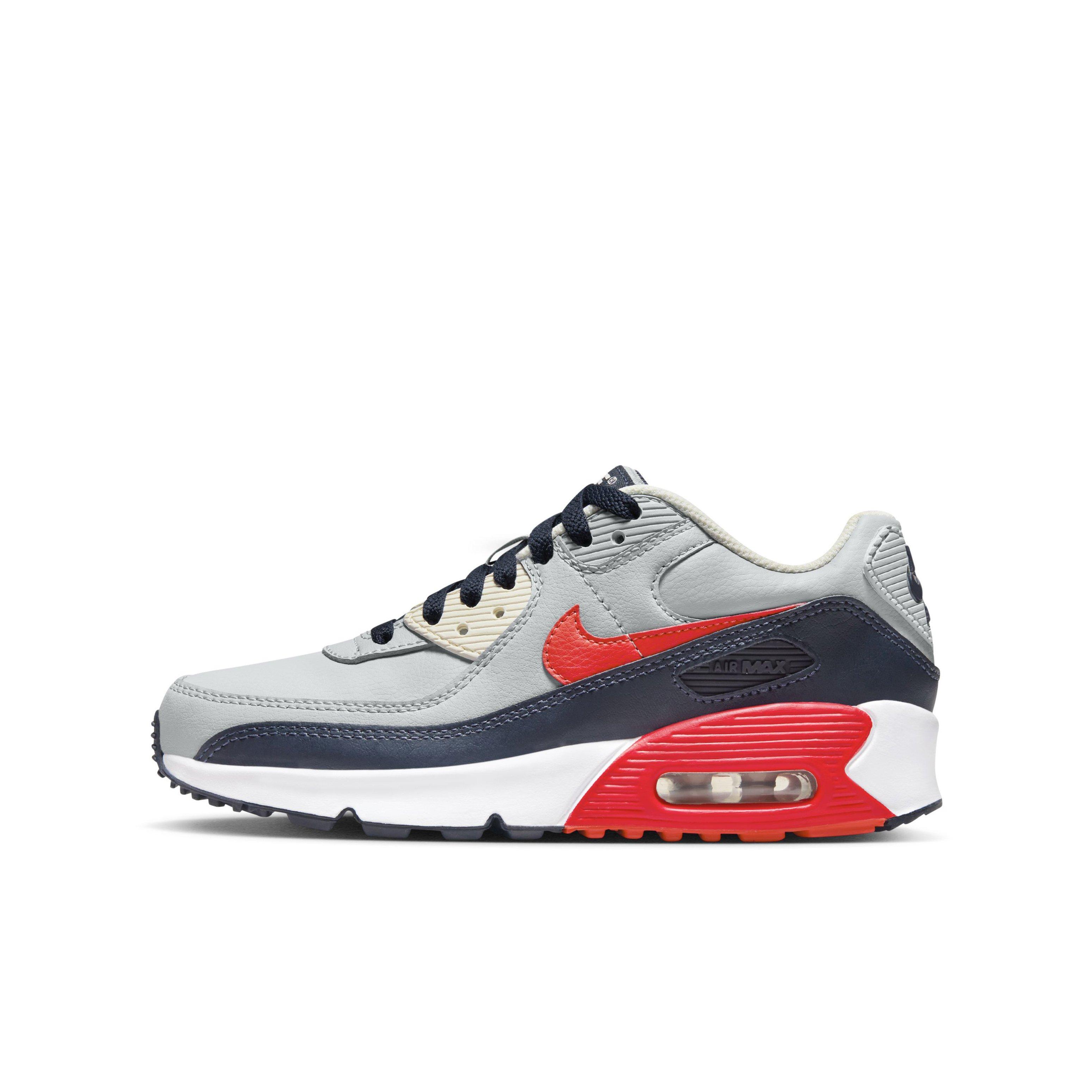 Nike Air Max 90 LTR "Light Smoke Grey/Dark Obsidian/Phantom/Bright Crimson" Grade School Boys' Shoe - LT GREY/DK OBSIDIAN/PHANTOM/CRIMSON Thumbnail View 2