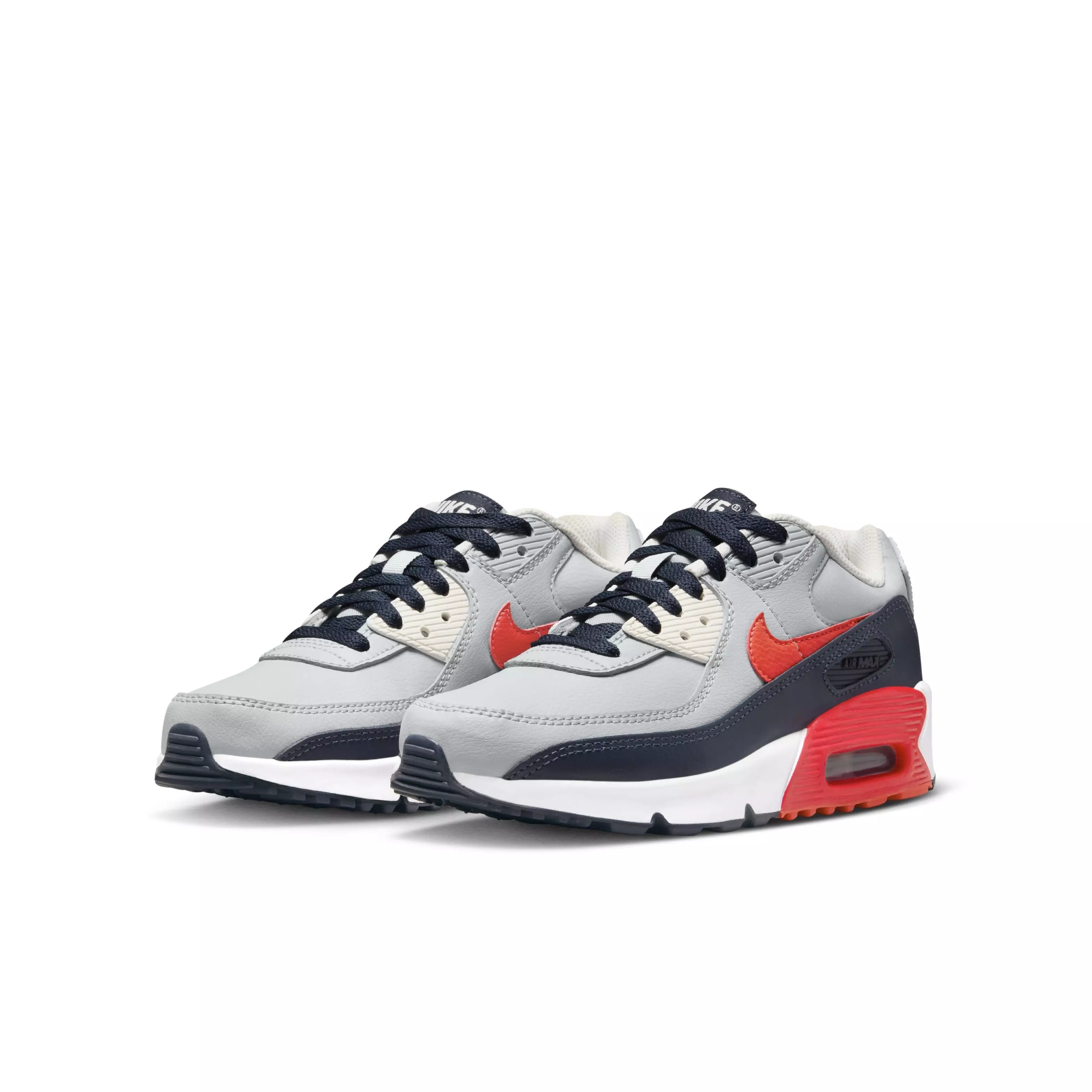 Nike Air Max 90 LTR "Light Smoke Grey/Dark Obsidian/Phantom/Bright Crimson" Grade School Boys' Shoe - LT GREY/DK OBSIDIAN/PHANTOM/CRIMSON