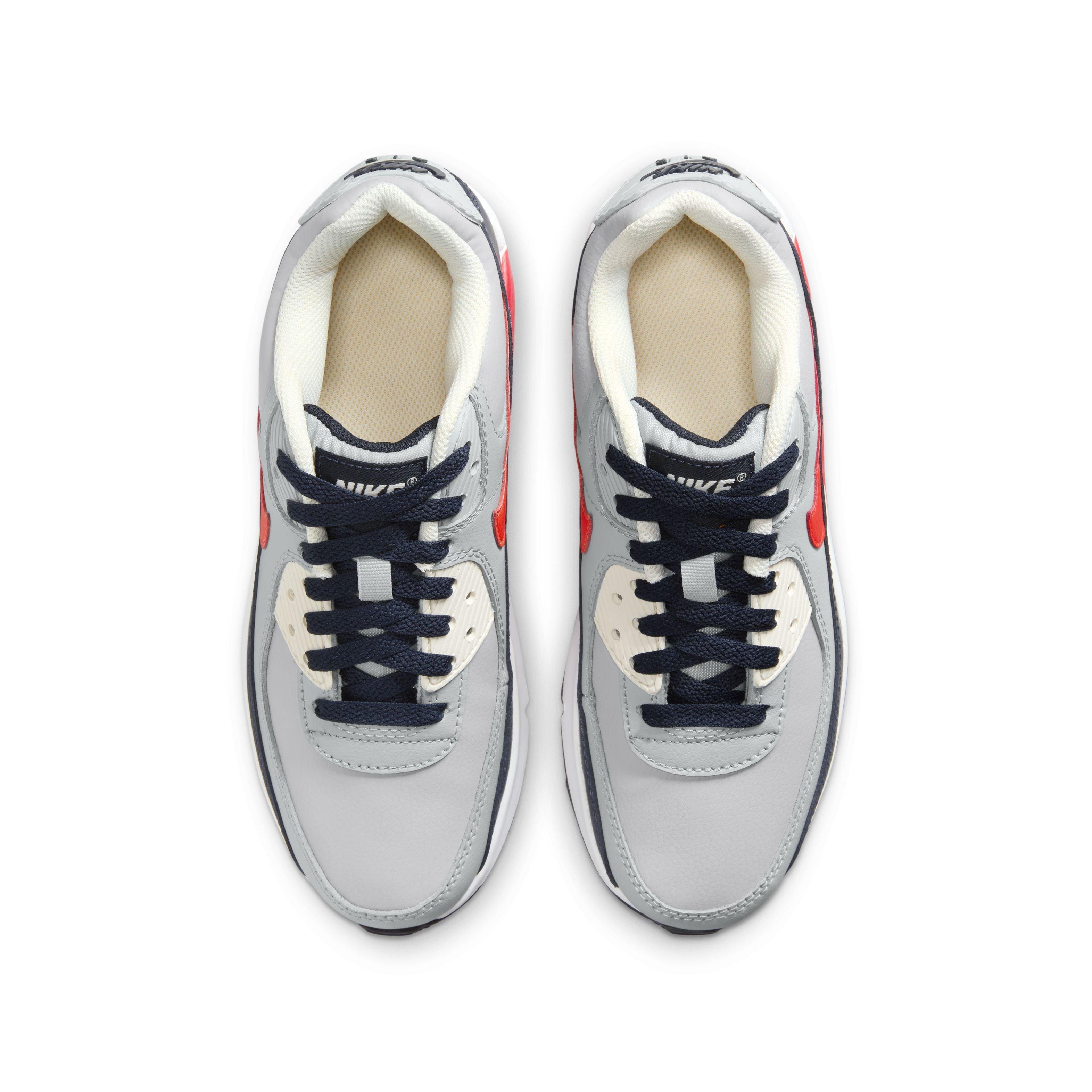 Nike Air Max 90 LTR "Light Smoke Grey/Dark Obsidian/Phantom/Bright Crimson" Grade School Boys' Shoe - LT GREY/DK OBSIDIAN/PHANTOM/CRIMSON Thumbnail View 4