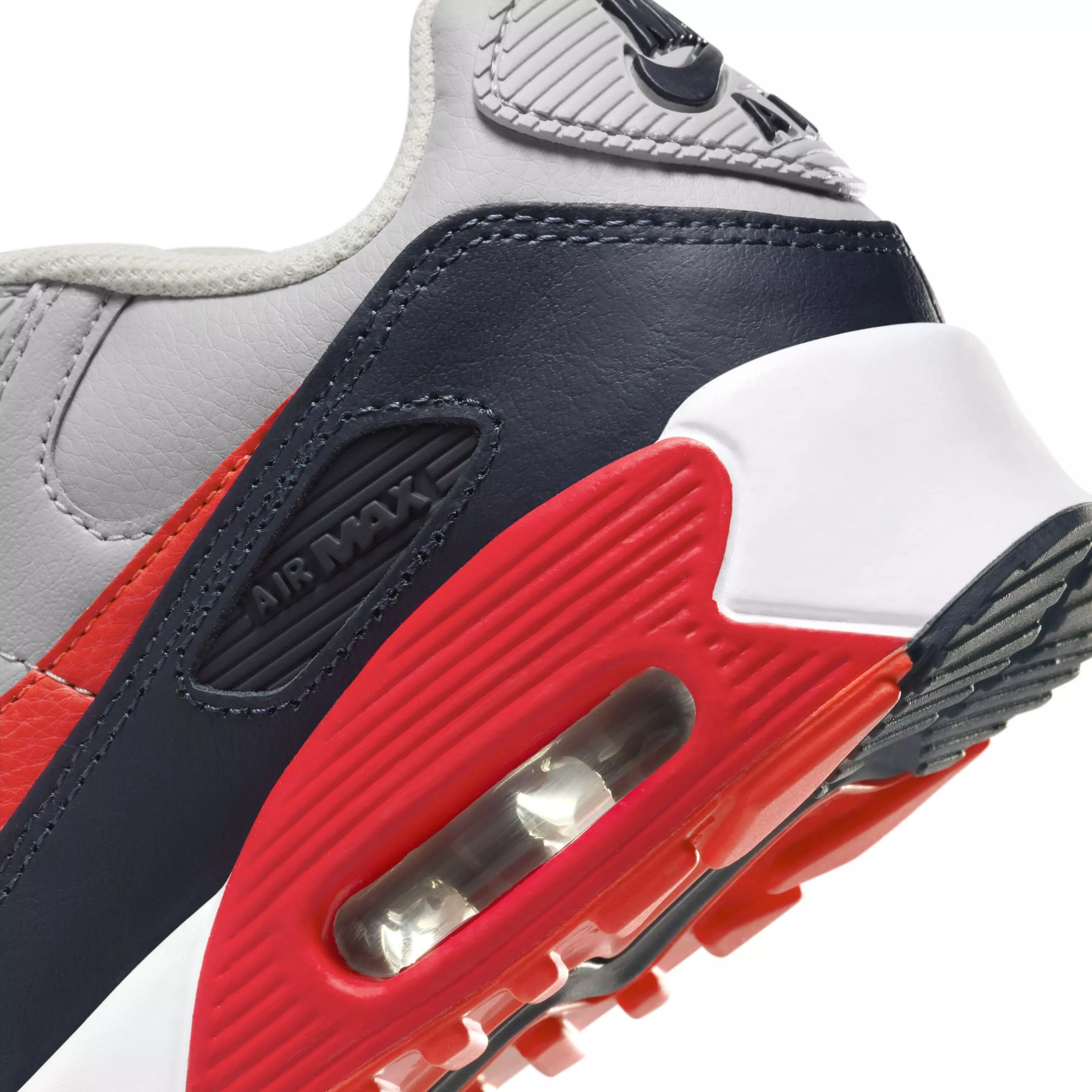 Nike Air Max 90 LTR "Light Smoke Grey/Dark Obsidian/Phantom/Bright Crimson" Grade School Boys' Shoe - LT GREY/DK OBSIDIAN/PHANTOM/CRIMSON