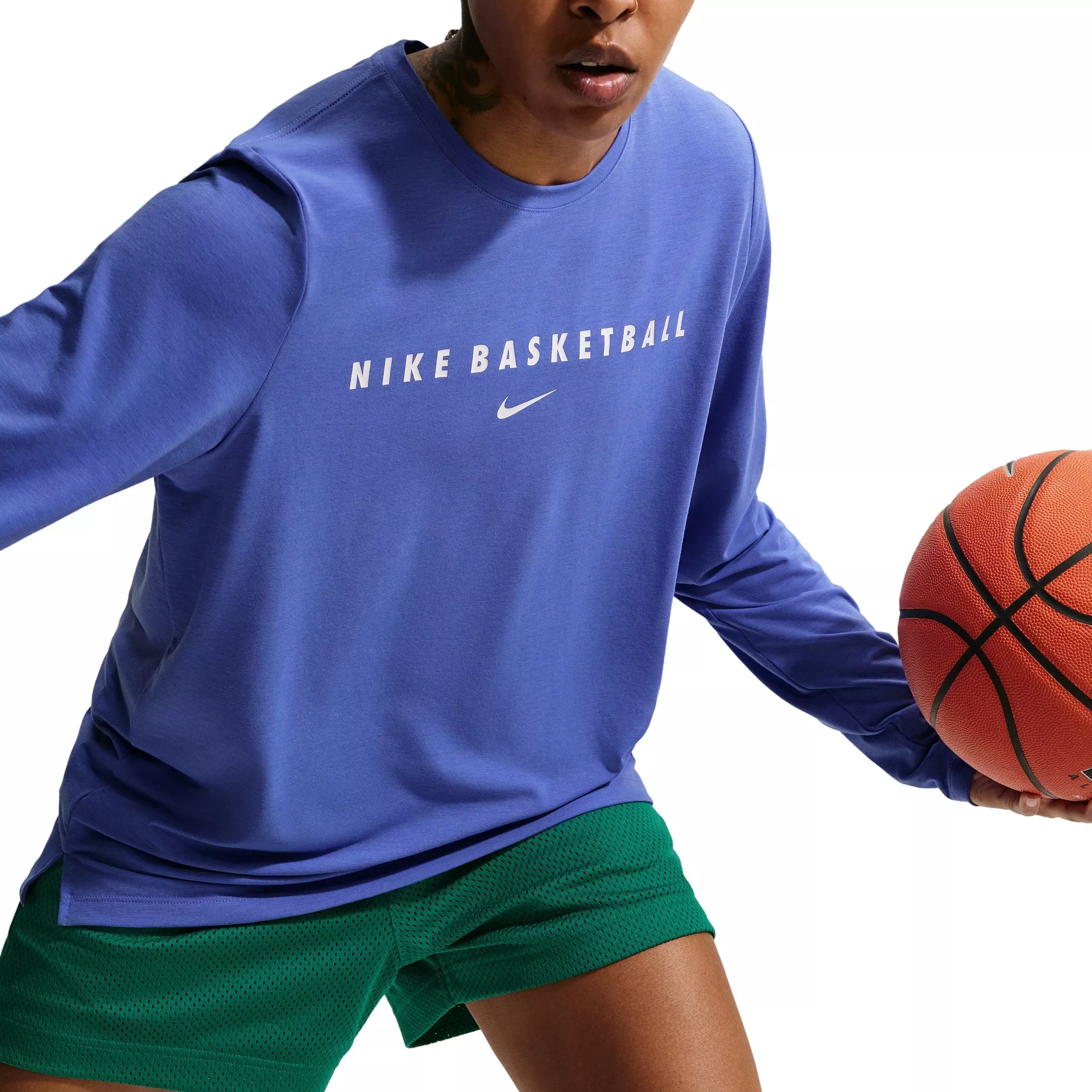 Nike Women's Dri-FIT Long-Sleeve Warm-Up Basketball Top -Blue - BLUE