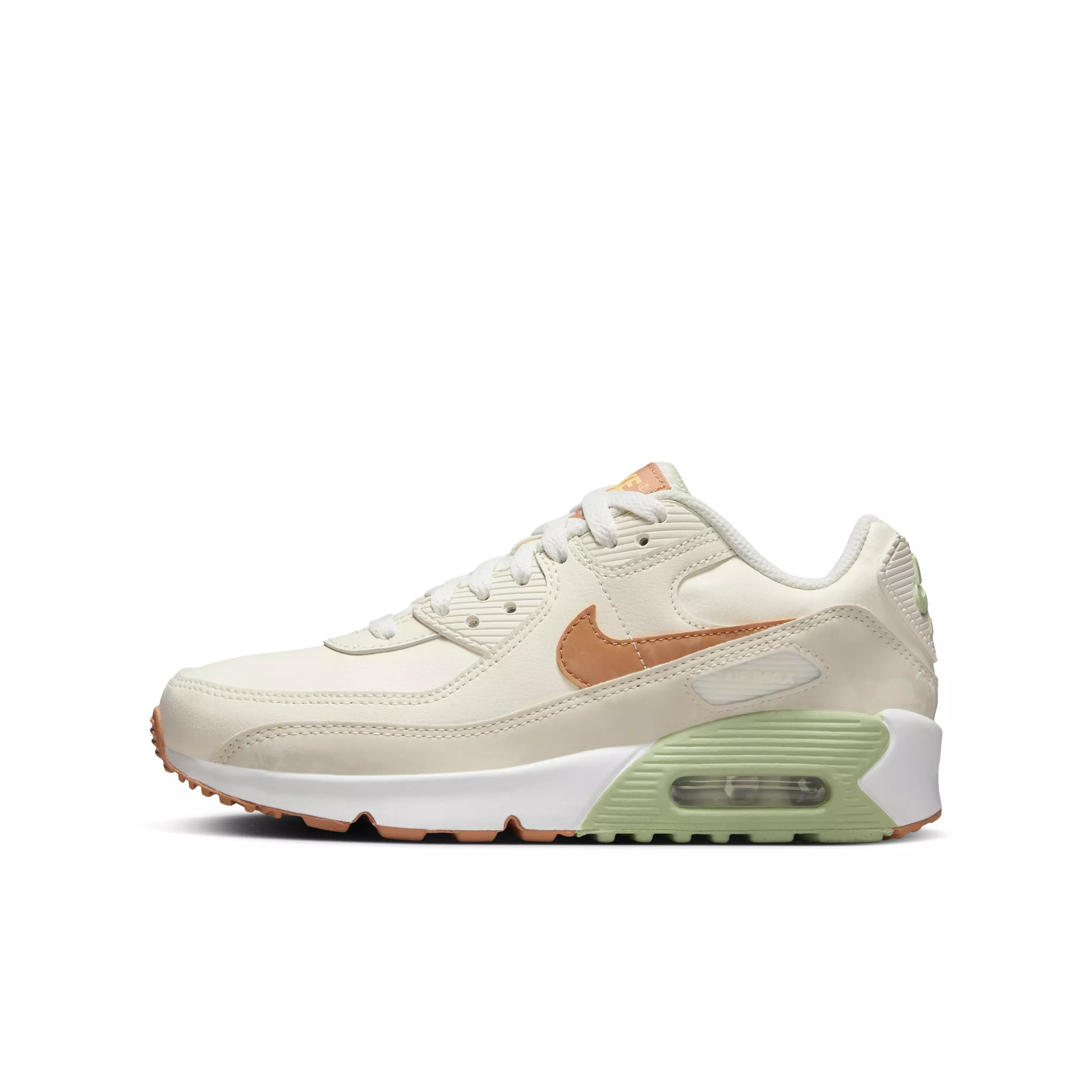 Nike Air Max 90 LTR "Pale Ivory/Phantom/Honeydew/Amber Brown" Grade School Girls' Shoe - IVORY/PHANTOM/HONEYDEW/BROWN