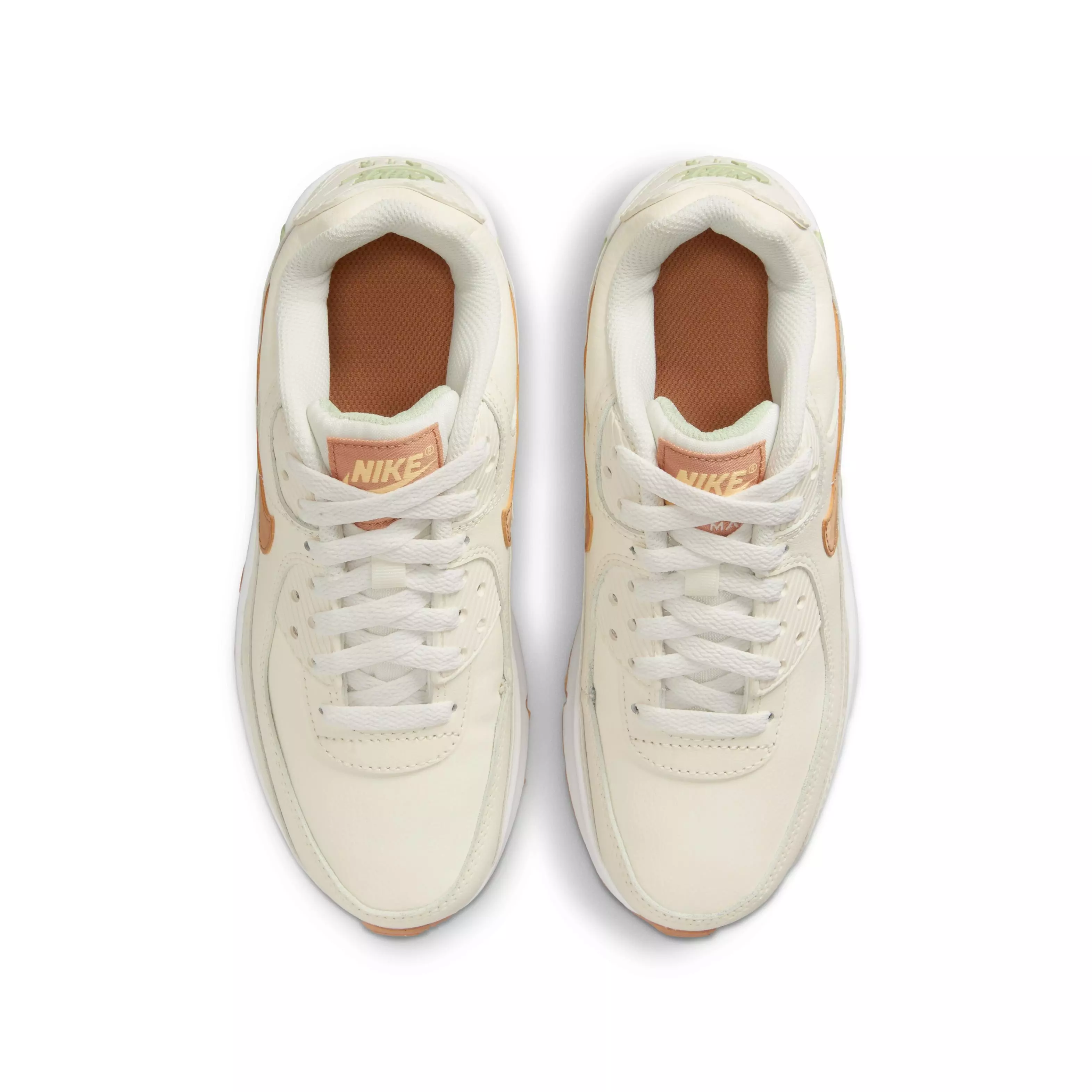 Nike Air Max 90 LTR "Pale Ivory/Phantom/Honeydew/Amber Brown" Grade School Girls' Shoe - IVORY/PHANTOM/HONEYDEW/BROWN