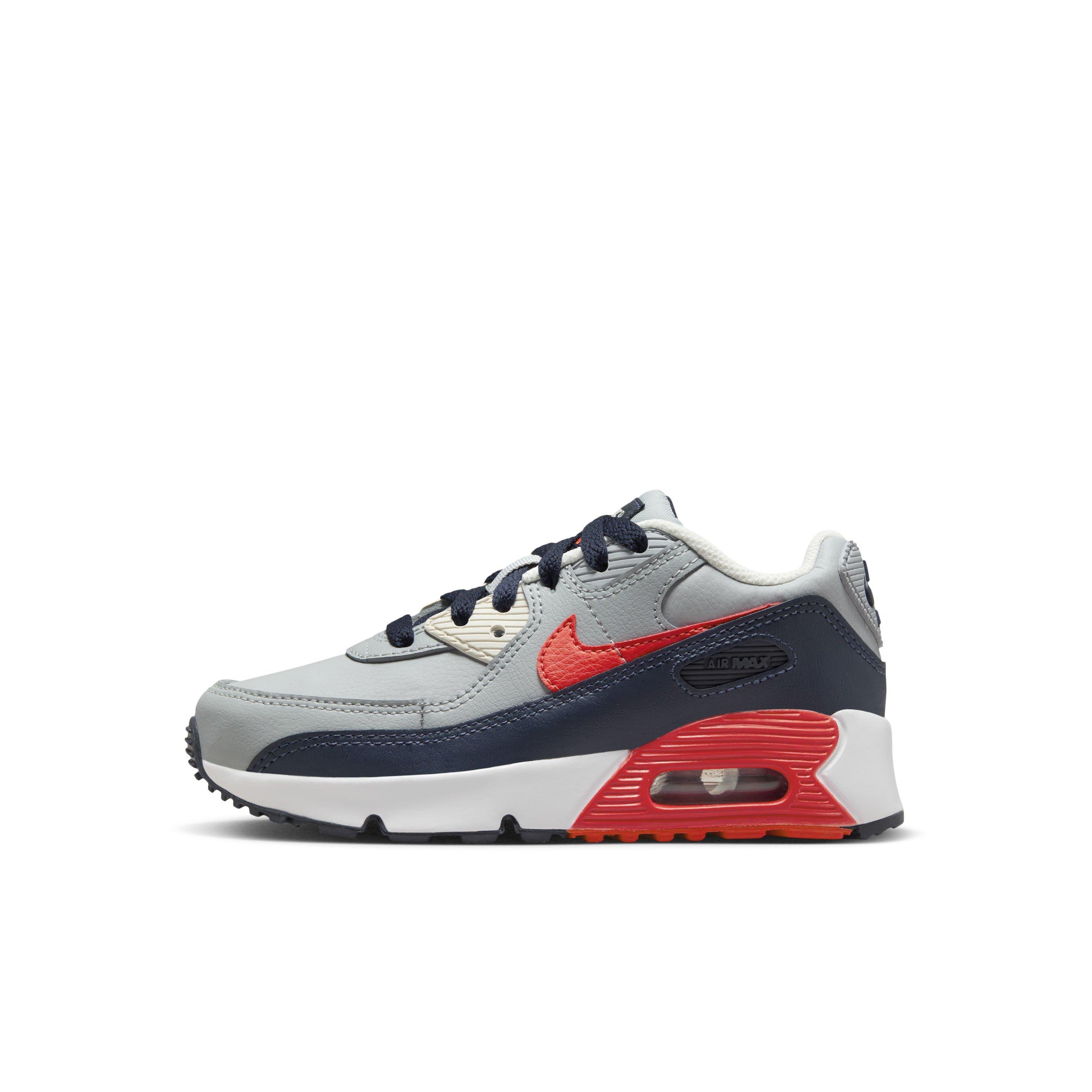 Nike Air Max 90 LTR Preschool Boys' "Light Smoke Grey/Dark Obsidian/Phantom/Bright Crimson" Shoe