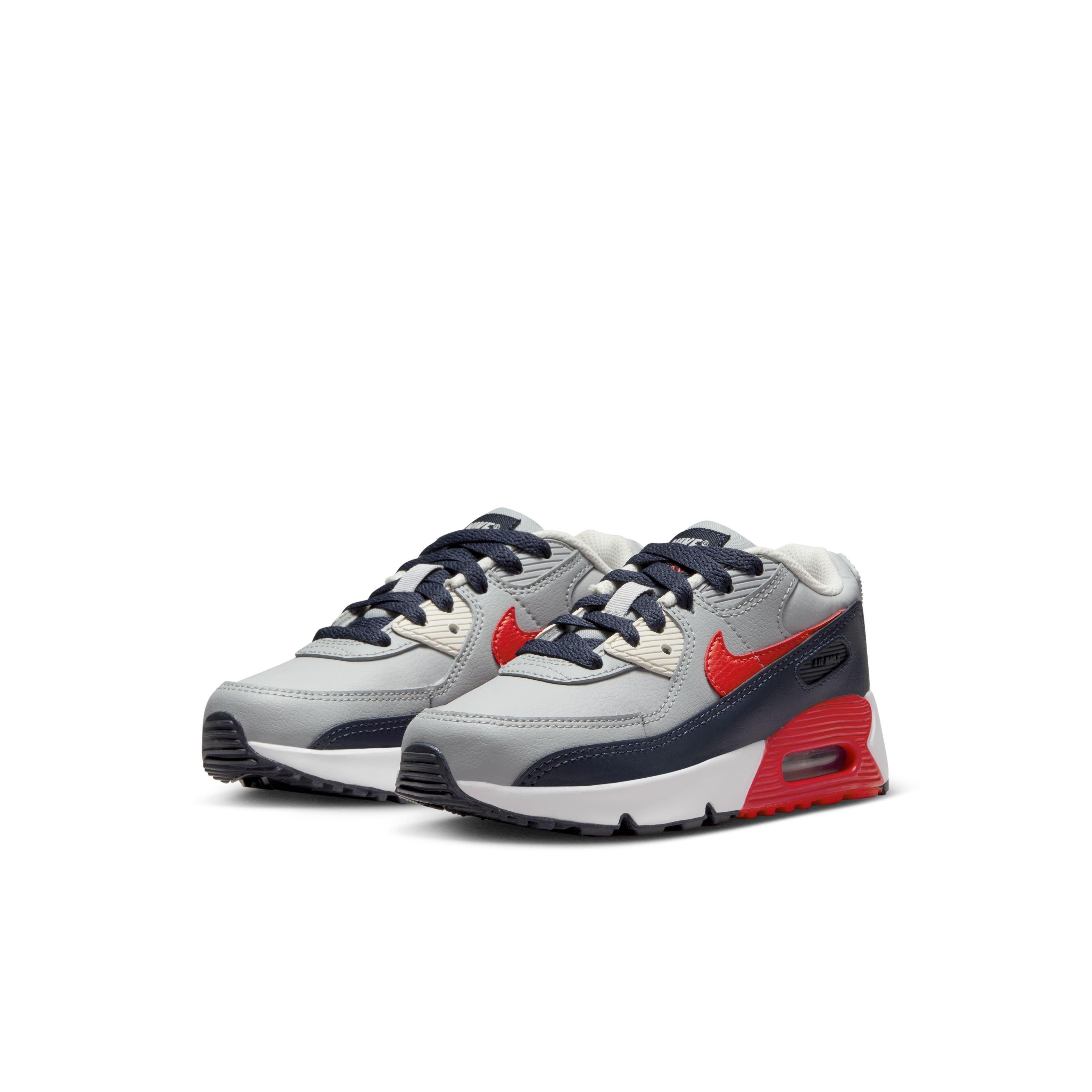 Nike Air Max 90 LTR Preschool Boys' "Light Smoke Grey/Dark Obsidian/Phantom/Bright Crimson" Shoe