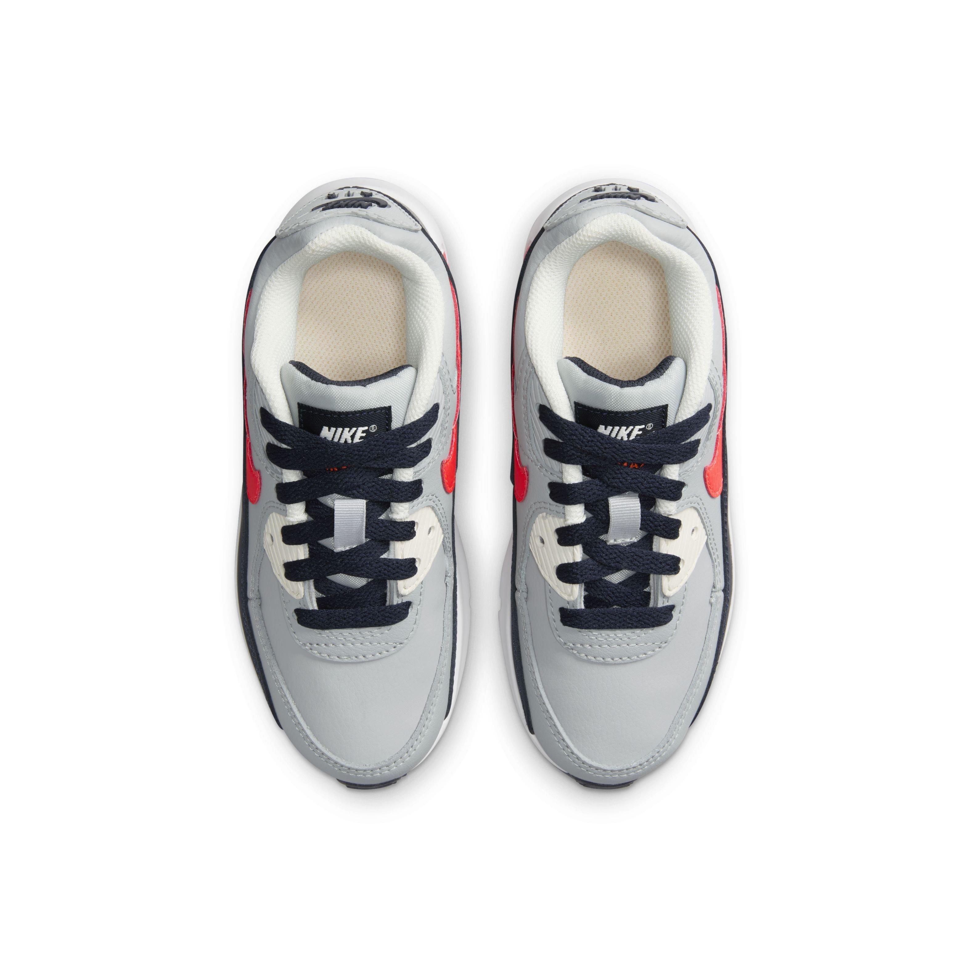 Nike Air Max 90 LTR Preschool Boys' "Light Smoke Grey/Dark Obsidian/Phantom/Bright Crimson" Shoe