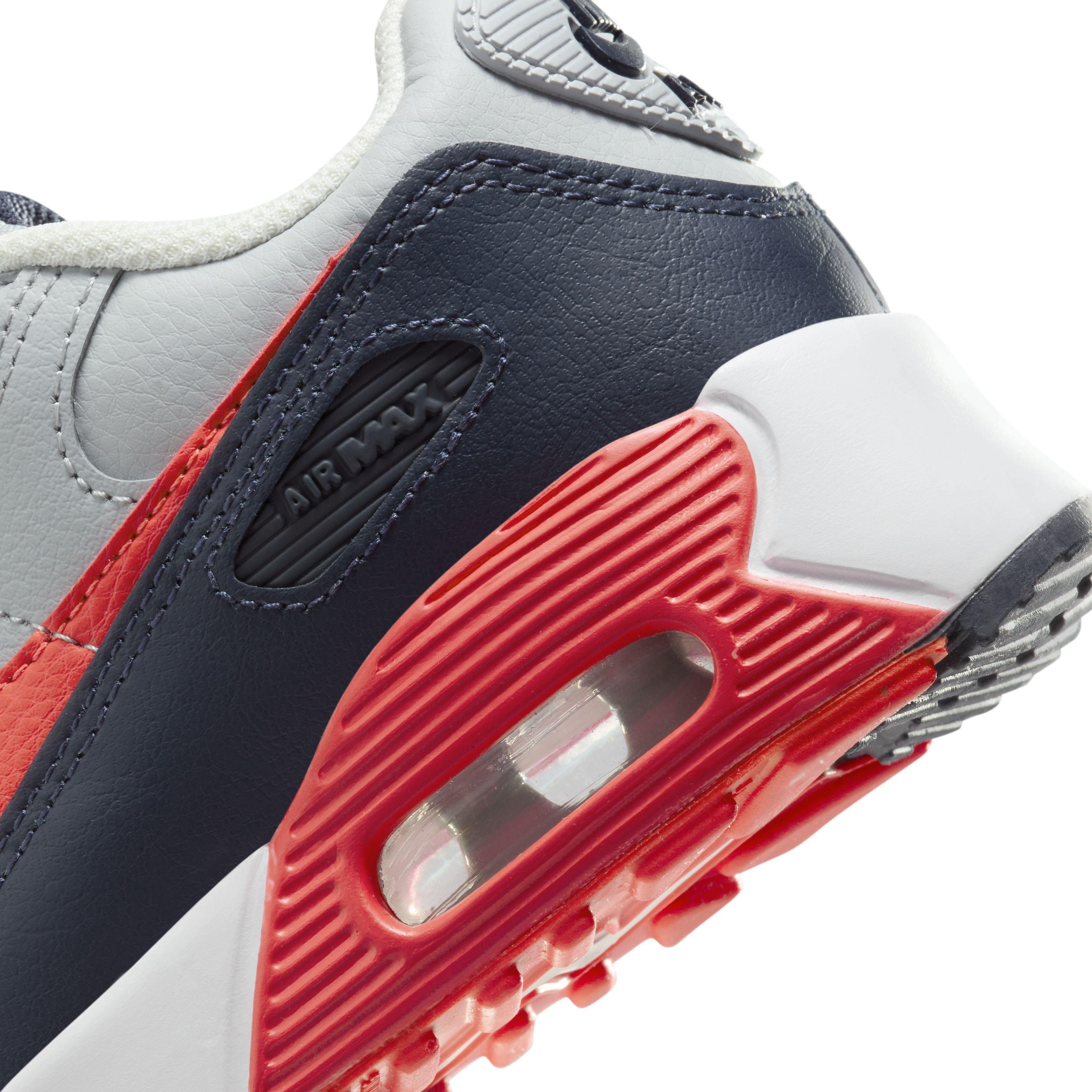 Nike Air Max 90 LTR Preschool Boys' "Light Smoke Grey/Dark Obsidian/Phantom/Bright Crimson" Shoe