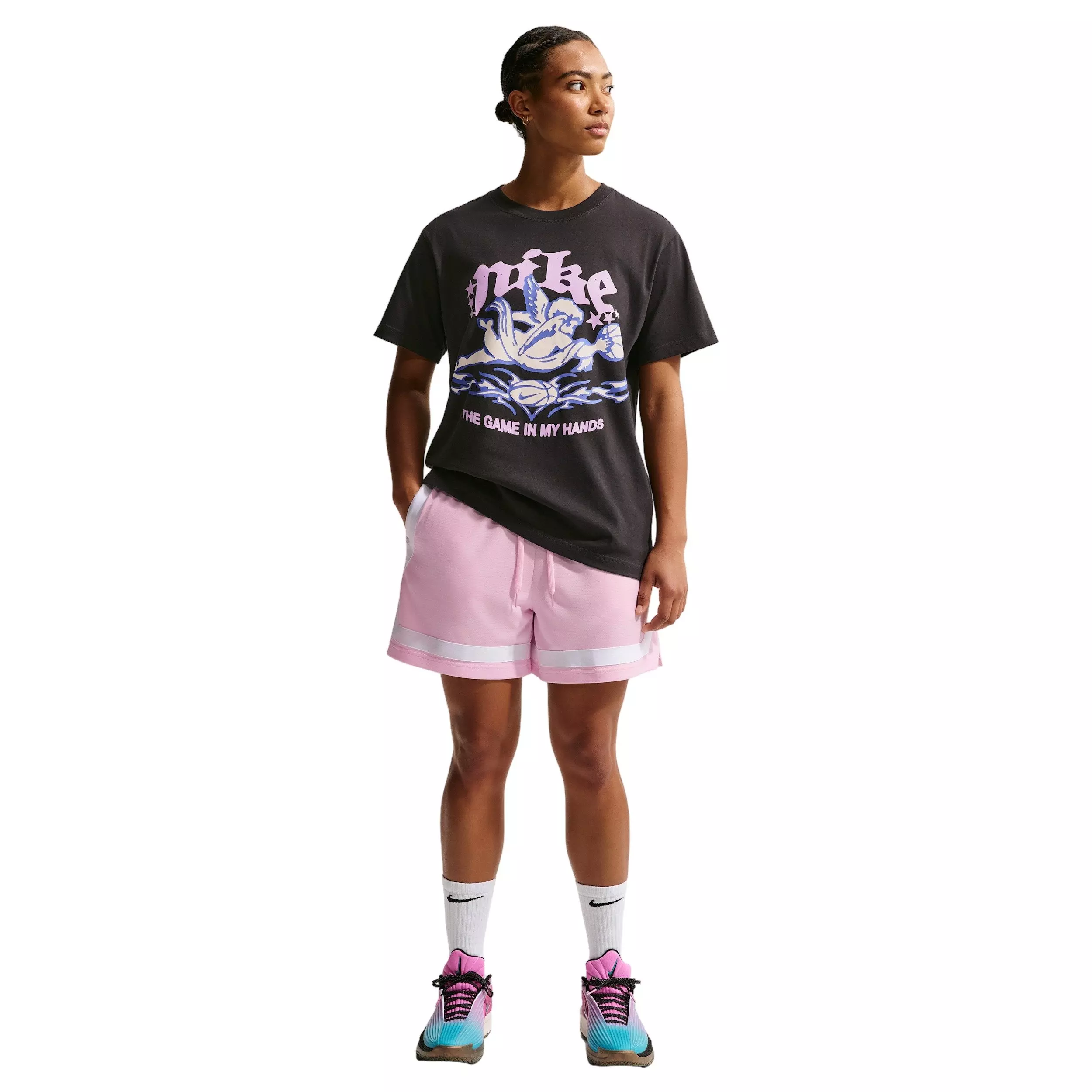 Nike Women's Crossover Dri-FIT 5" Basketball Shorts - Lt Pink/White - LT PINK/WHITE
