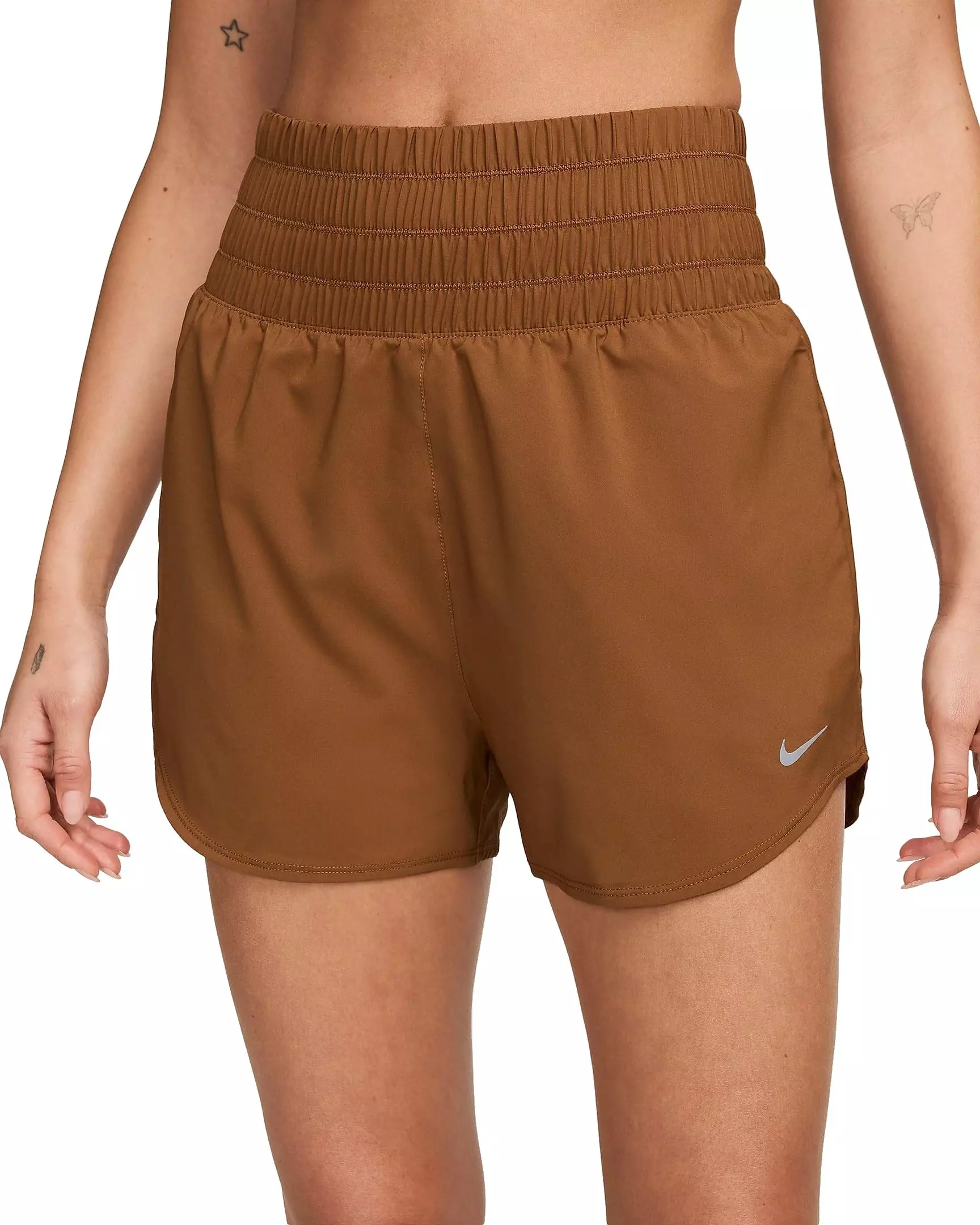 Nike Women's One Dri-FIT Ultra High-Waisted 3" Brief-Lined Shorts - BROWN