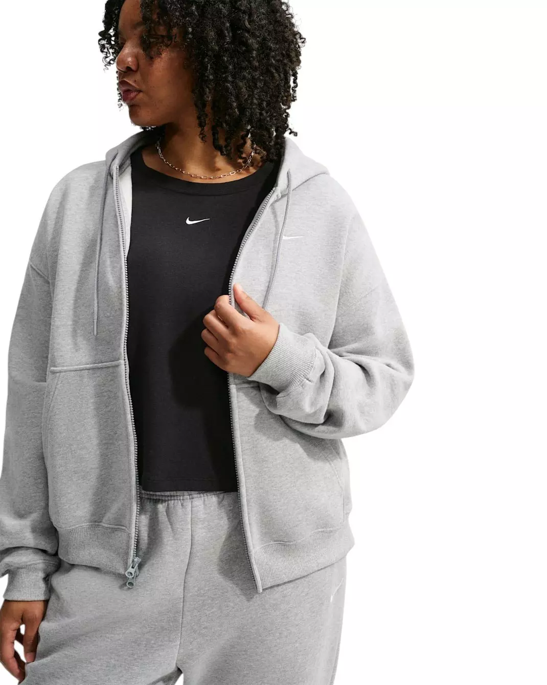 Nike Women's Studio Fleece Medium Weight Oversized Full-Zip Hooded Jacket - Grey - GREY