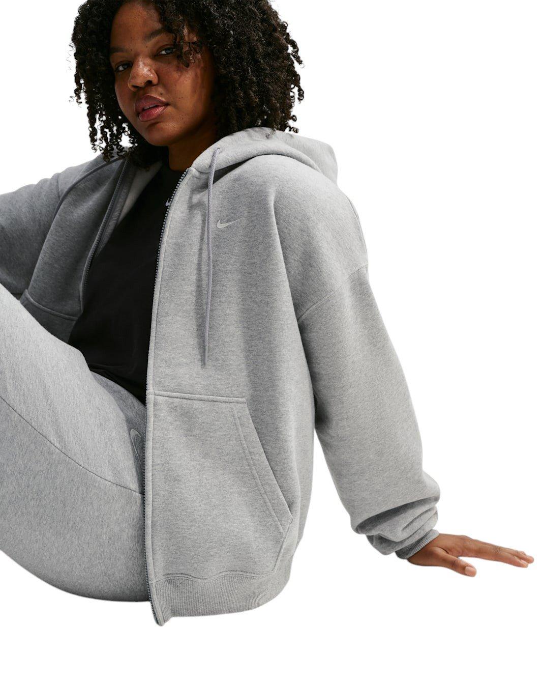 Nike Women's Studio Fleece Medium Weight Oversized Full-Zip Hooded Jacket - Grey - GREY