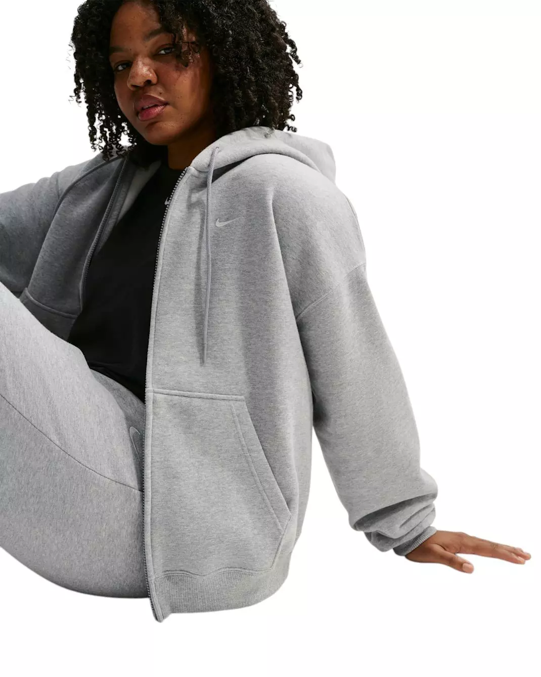 Nike Women's Studio Fleece Medium Weight Oversized Full-Zip Hooded Jacket - Grey - GREY