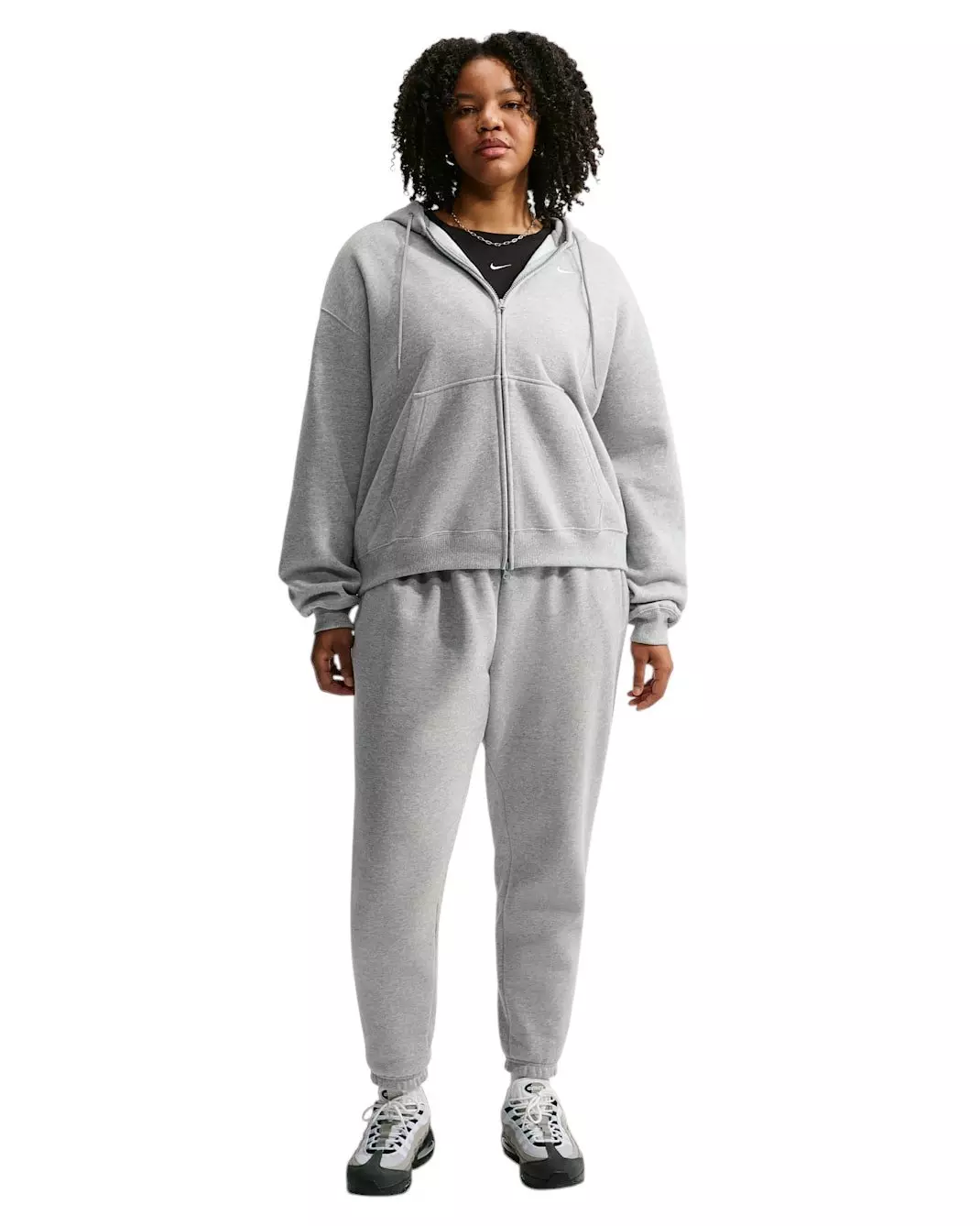 Nike Women's Studio Fleece Medium Weight Oversized Full-Zip Hooded Jacket - Grey - GREY
