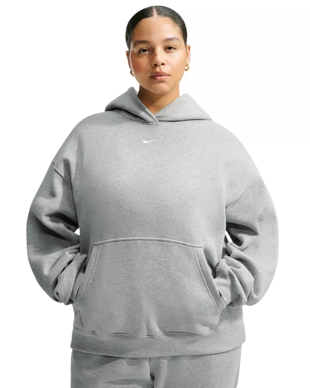 Nike Women's Studio Fleece Medium Weight Oversized Pullover Hoodie - Grey - GREY
