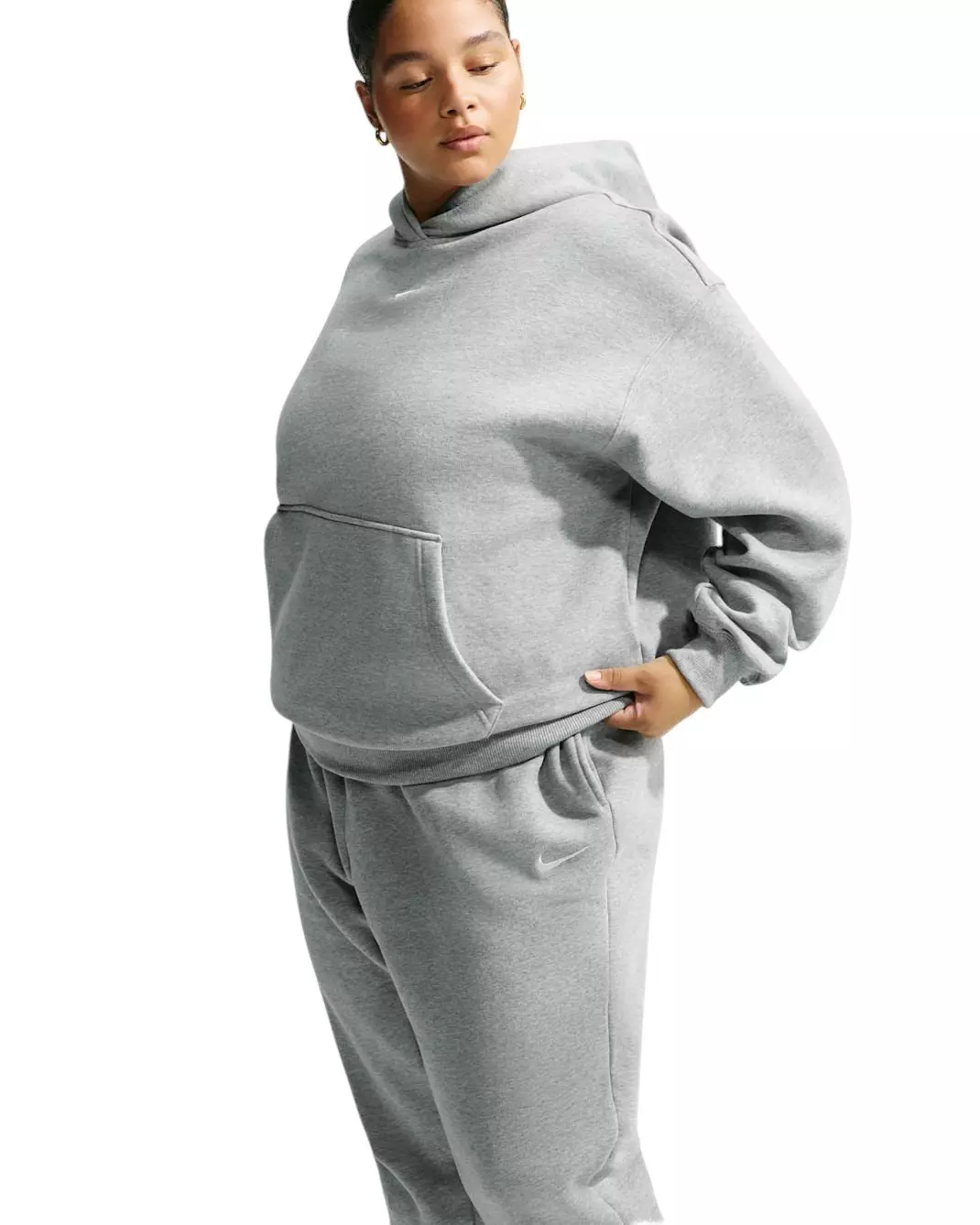Nike Women's Studio Fleece Medium Weight Oversized Pullover Hoodie - Grey - GREY