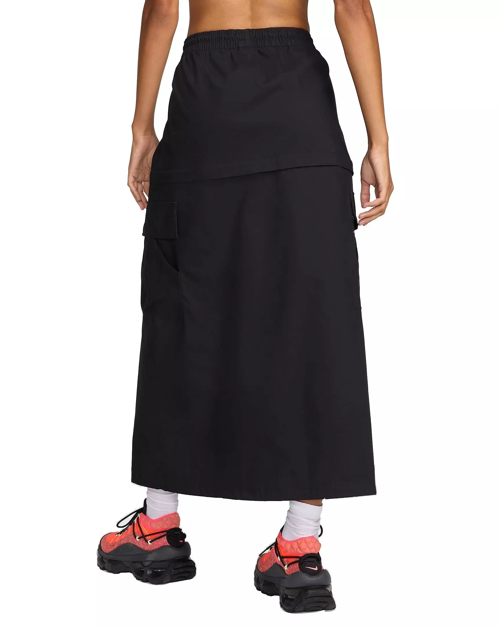 Nike Women's Sportswear Essential Mid-Rise Woven Cargo Midi Skirt - BLACK