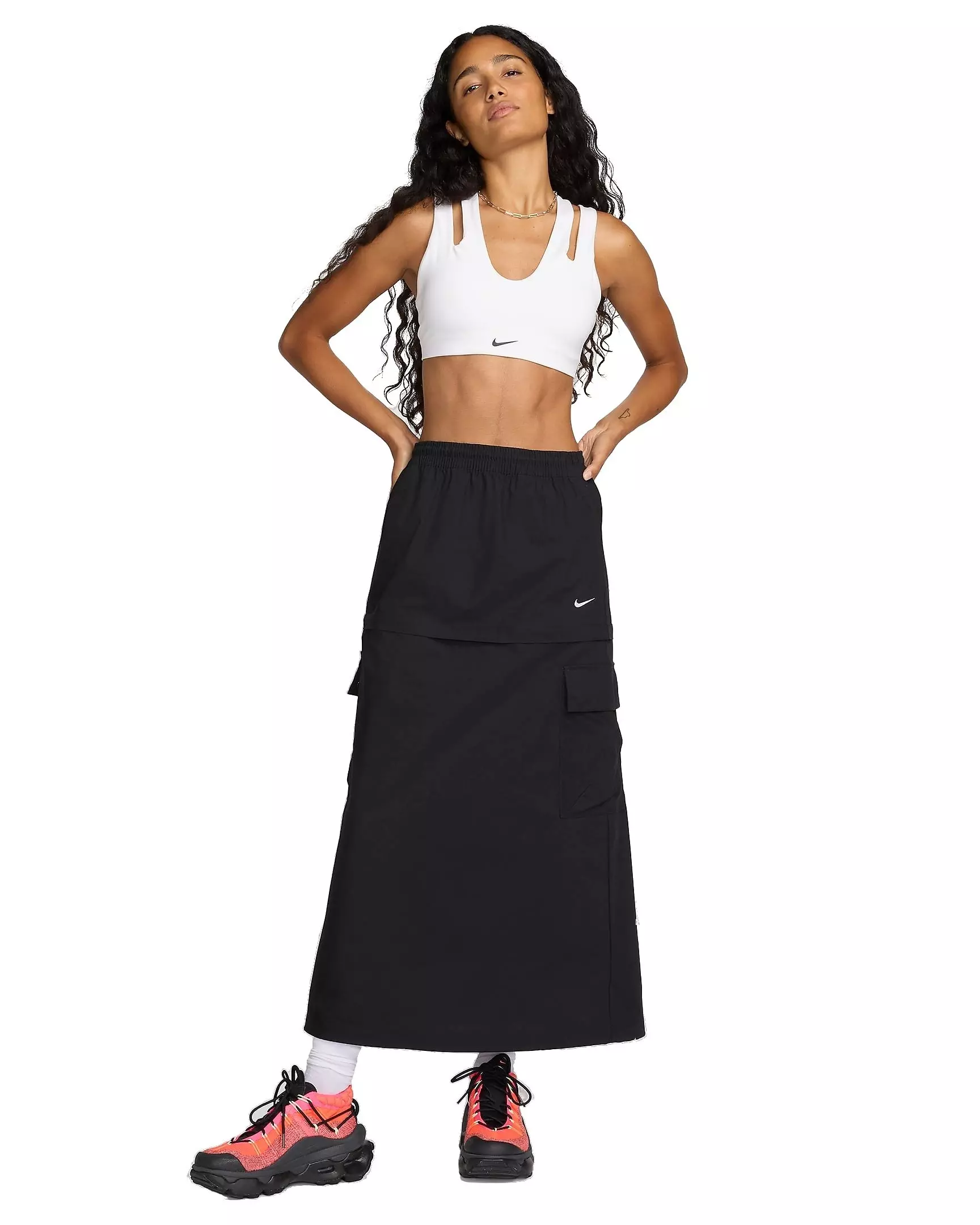 Nike Women's Sportswear Essential Mid-Rise Woven Cargo Midi Skirt - BLACK