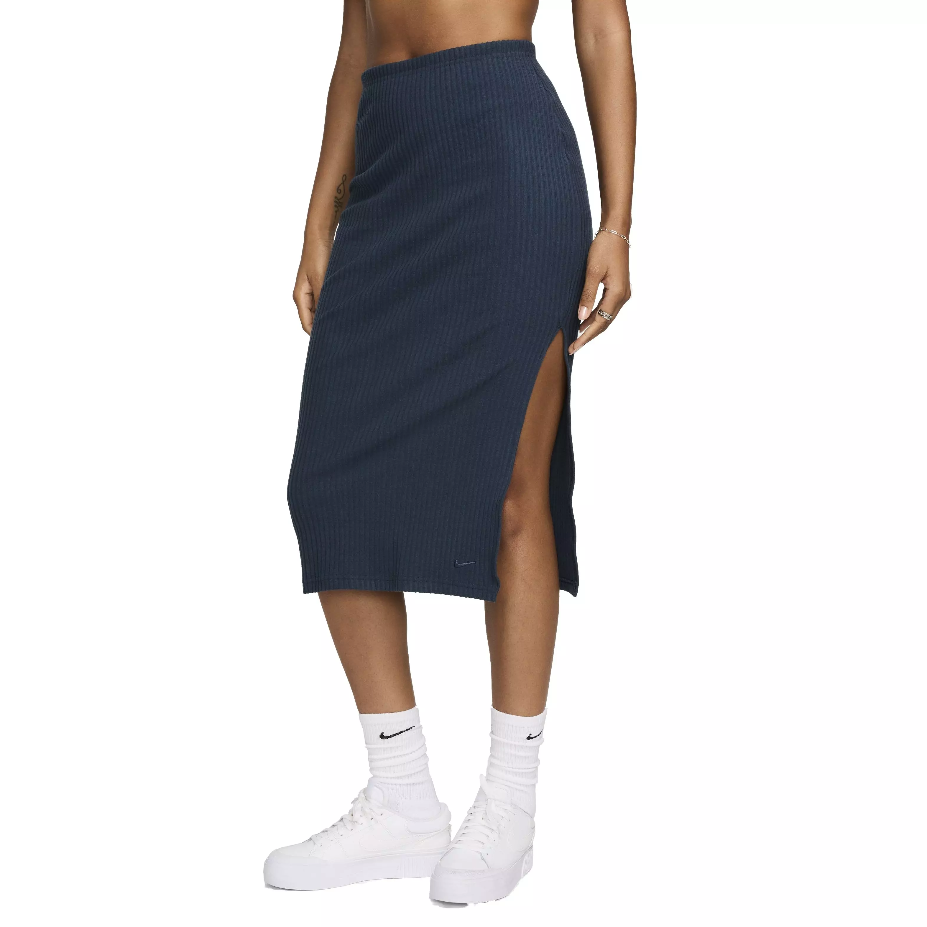 Nike Women's Sportswear Chill Rib Slim Midi Skirt - BLUE
