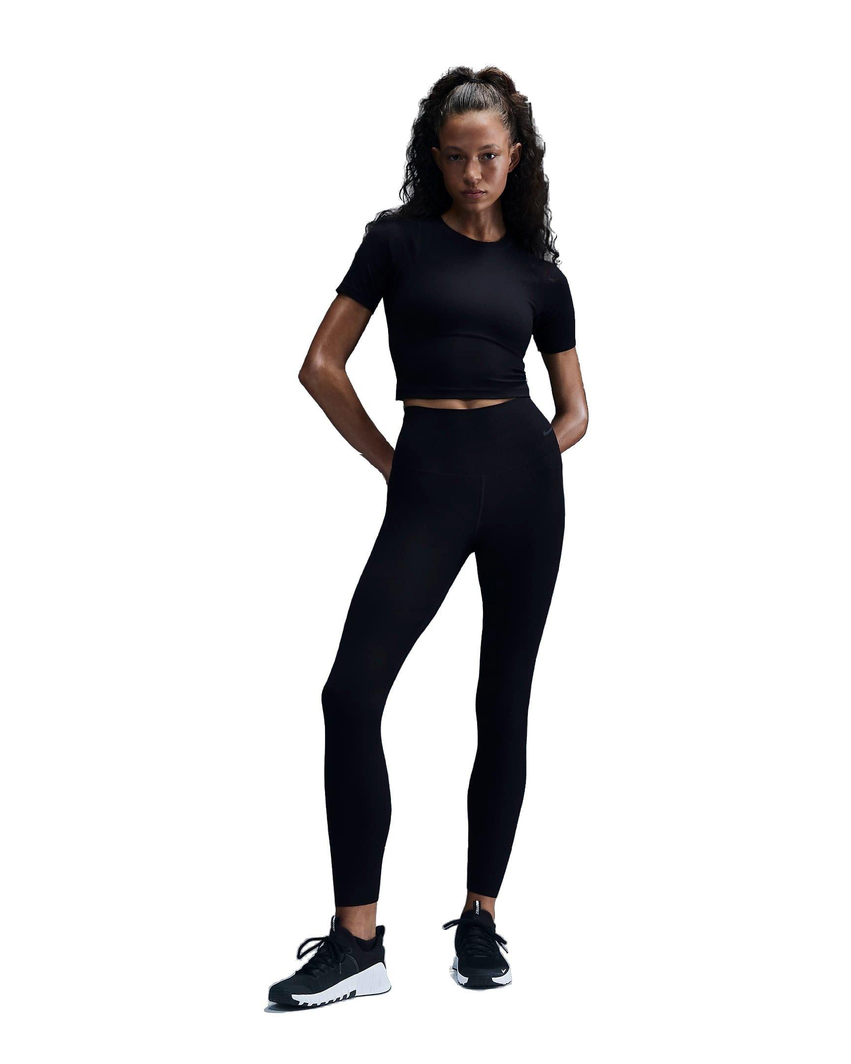 Nike Women's Zenvy Rib Gentle-Support High-Waisted 7/8 Leggings - BLACK Thumbnail View 1