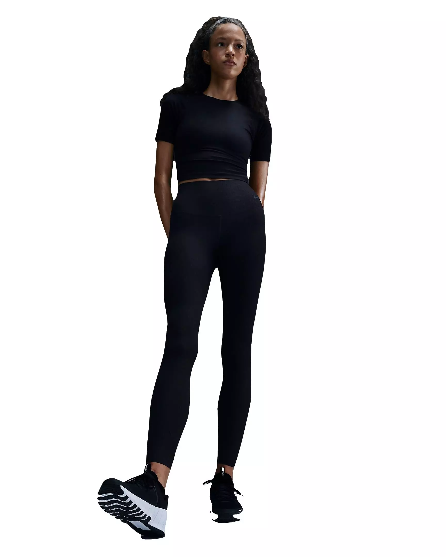 Nike Women's Zenvy Rib Gentle-Support High-Waisted 7/8 Leggings - BLACK