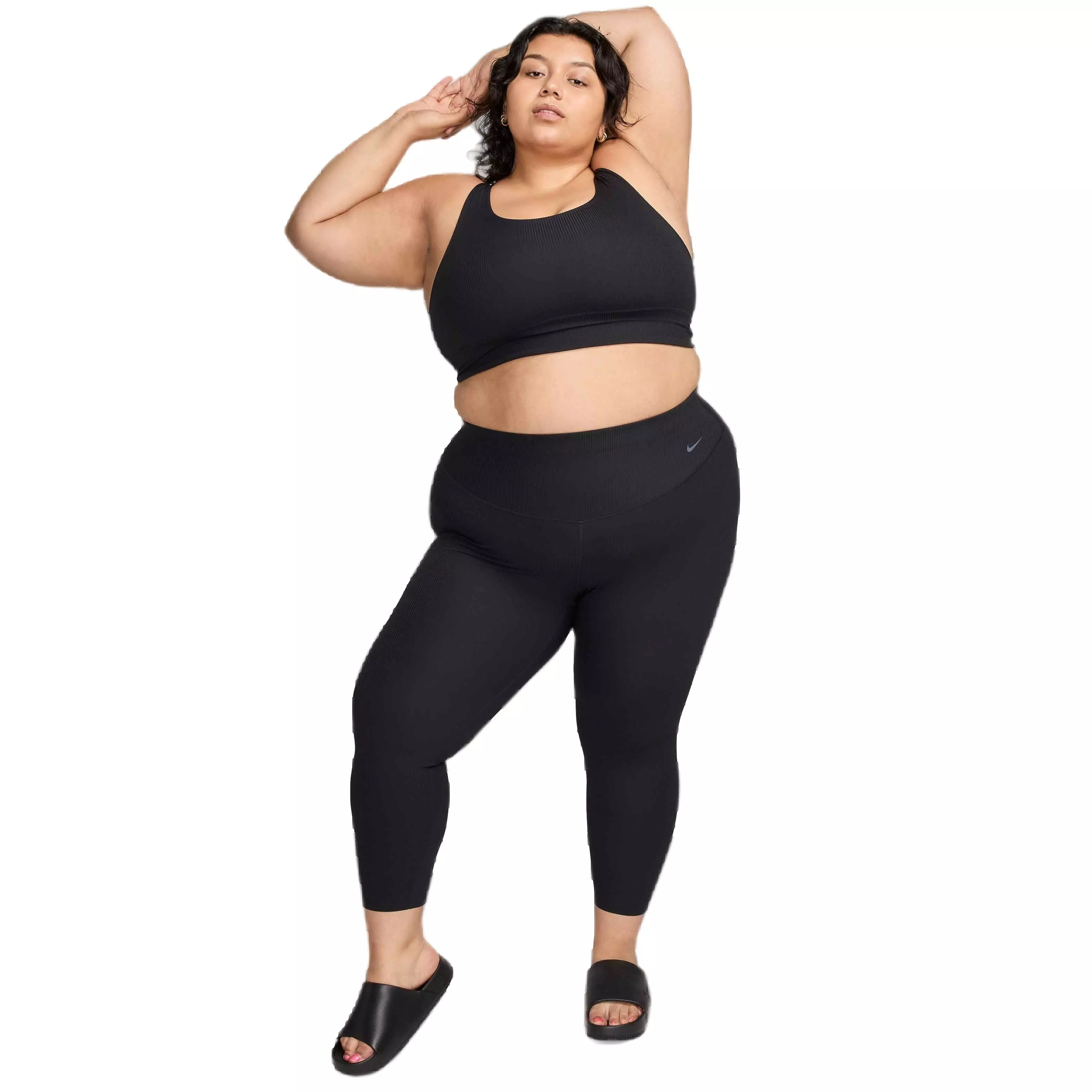 Nike Women's Zenvy Rib High-Waisted Gentle-Support 7/8 Leggings -Black - BLACK