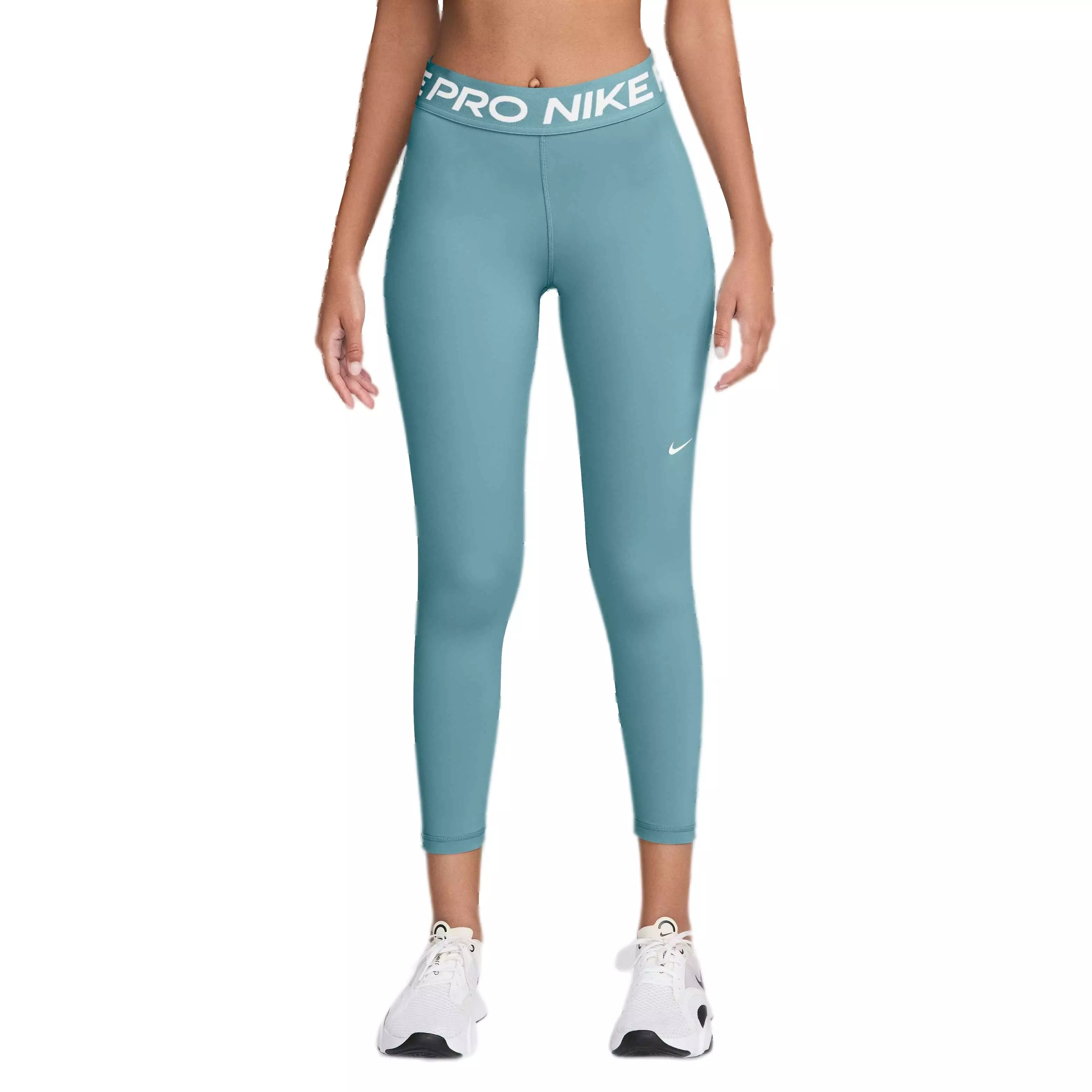 Nike Women's Pro Mid-Rise Crop Mesh Panel Leggings - Turquoise - TURQUOISE 