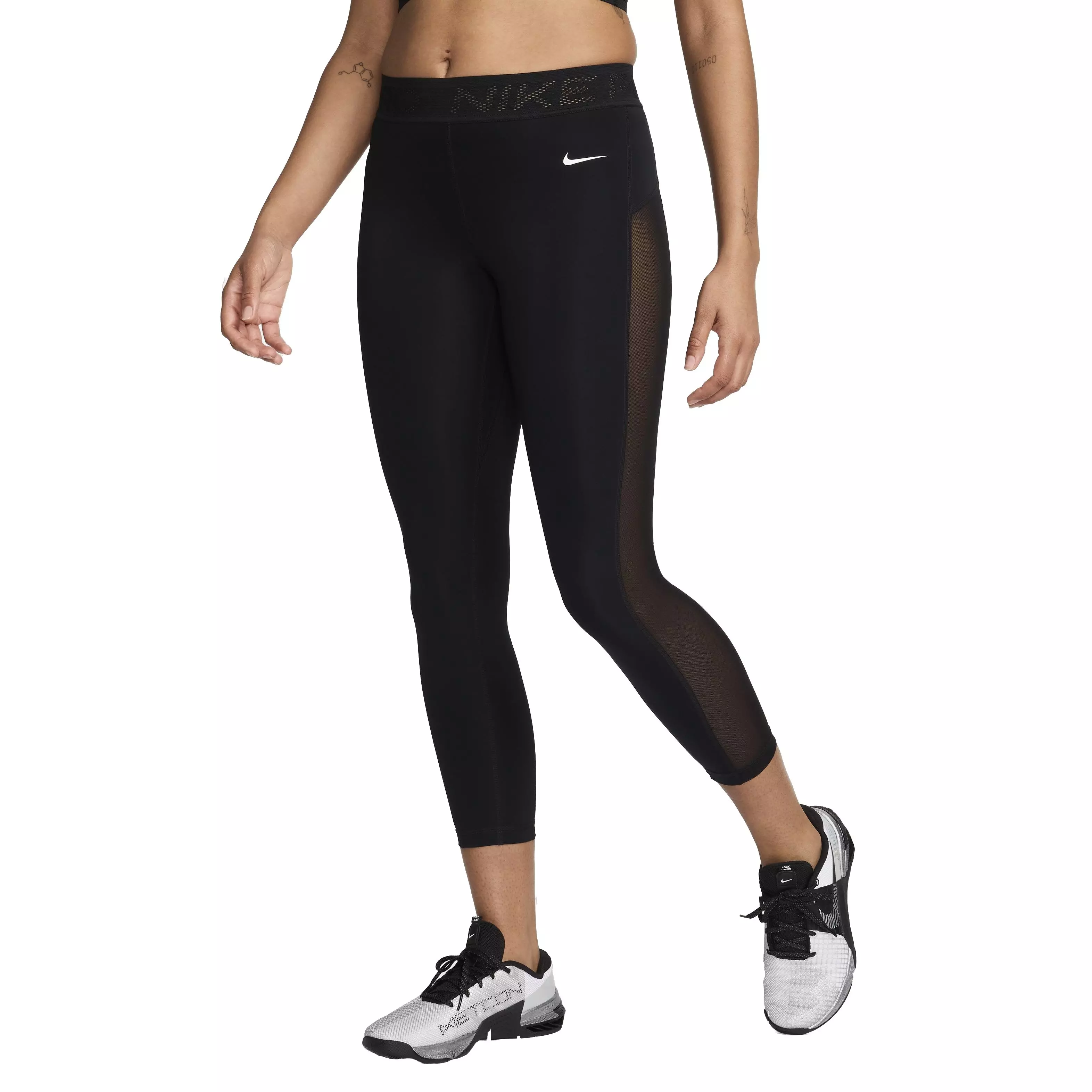 Nike Women's Pro Mid-Rise 7/8 Mesh-Paneled Leggings - BLACK