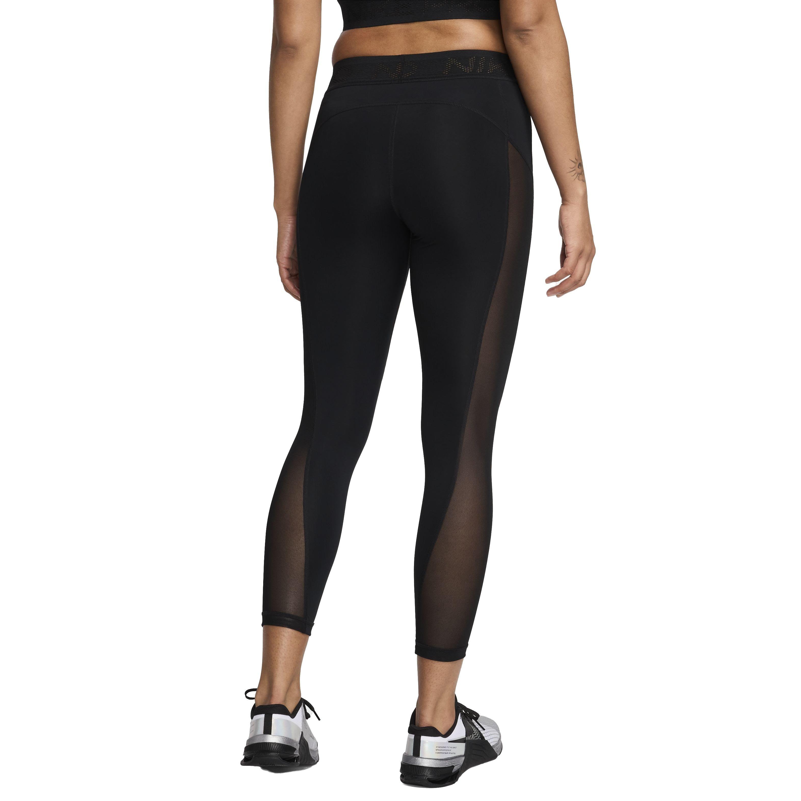 Nike Women's Pro Mid-Rise 7/8 Mesh-Paneled Leggings - BLACK Thumbnail View 2