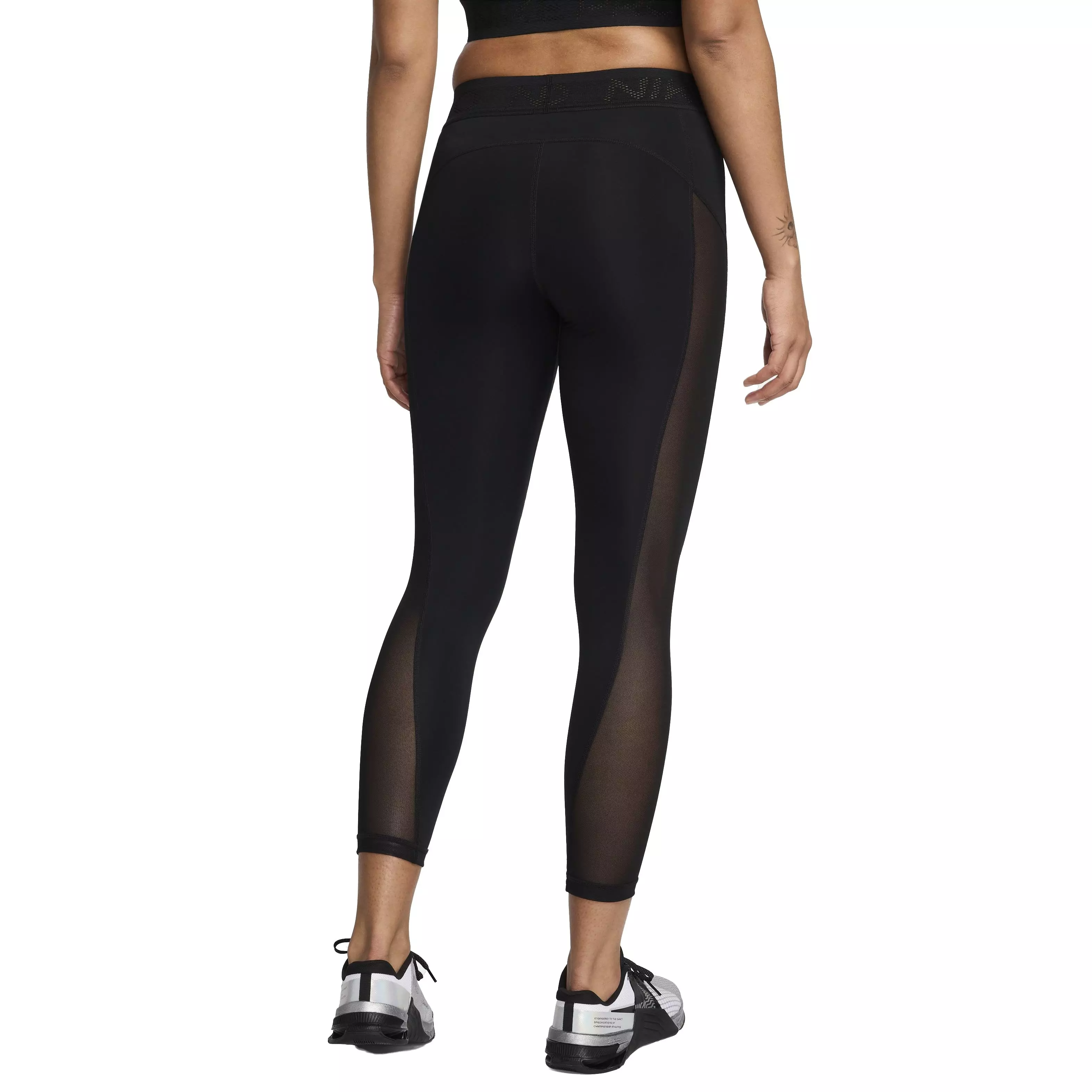 Nike Women's Pro Mid-Rise 7/8 Mesh-Paneled Leggings - BLACK