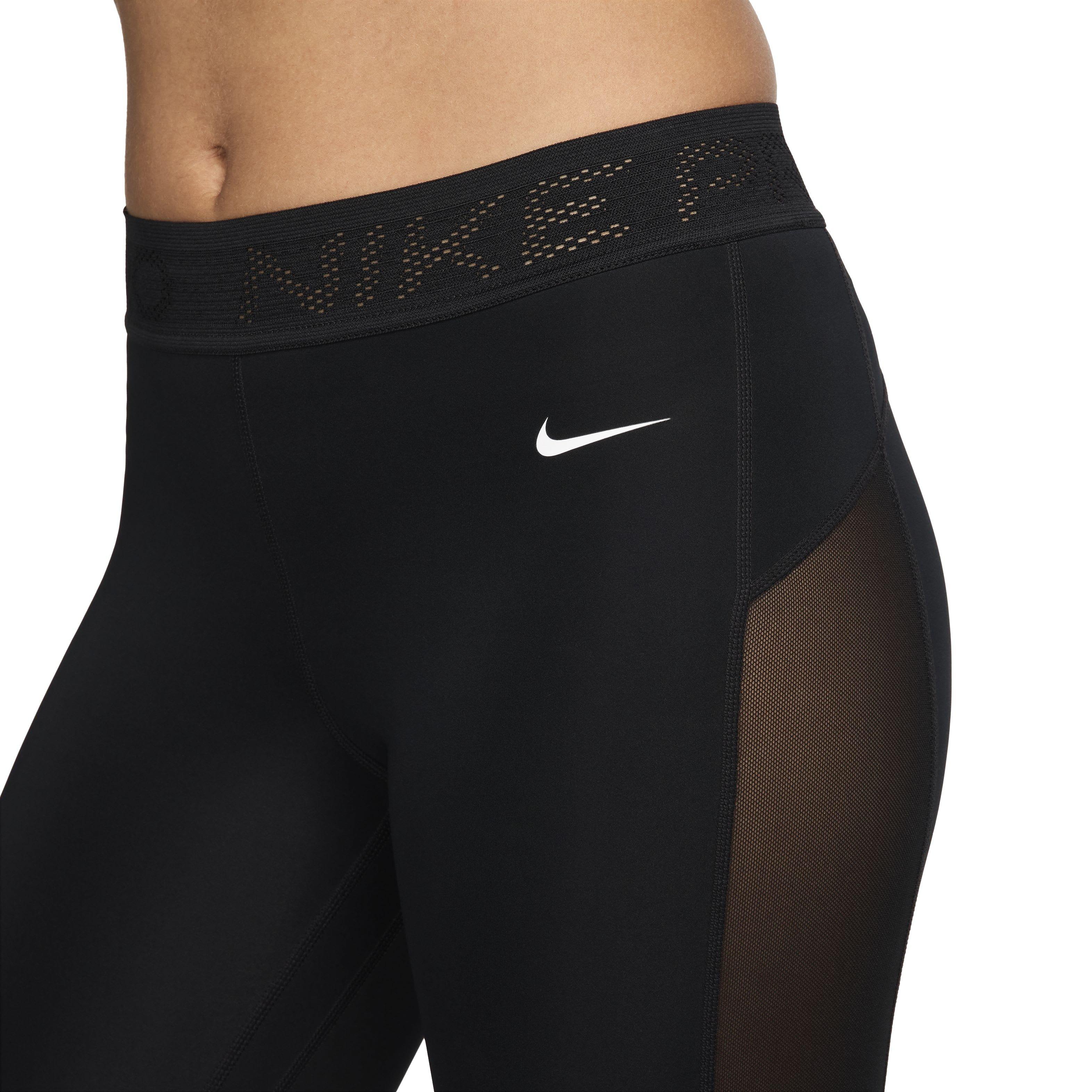 Nike Women's Pro Mid-Rise 7/8 Mesh-Paneled Leggings - BLACK Thumbnail View 3