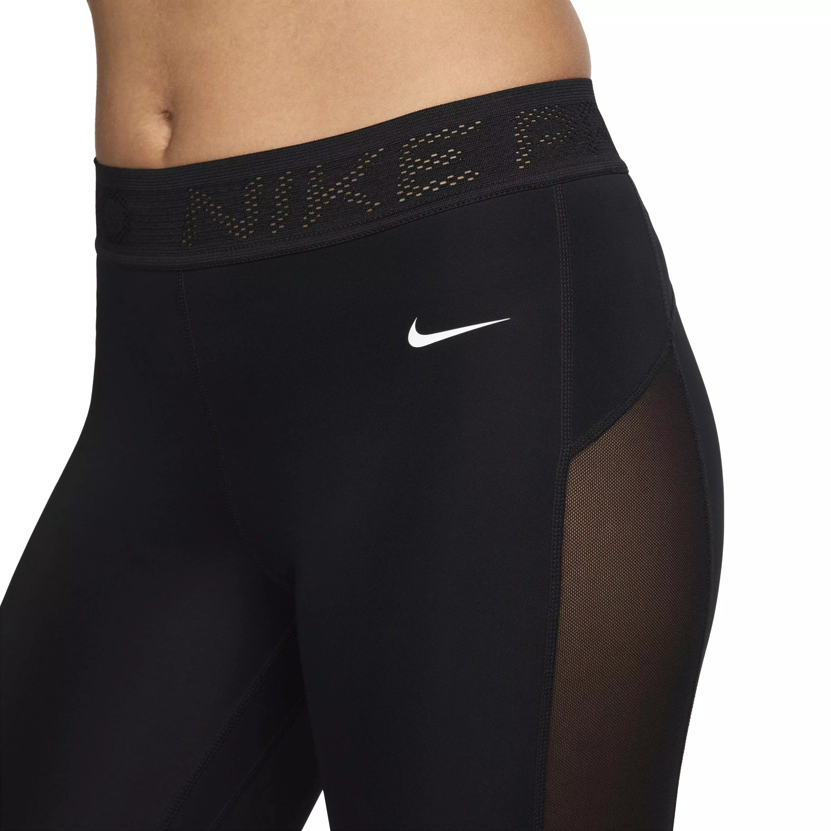 Nike Women's Pro Mid-Rise 7/8 Mesh-Paneled Leggings - BLACK
