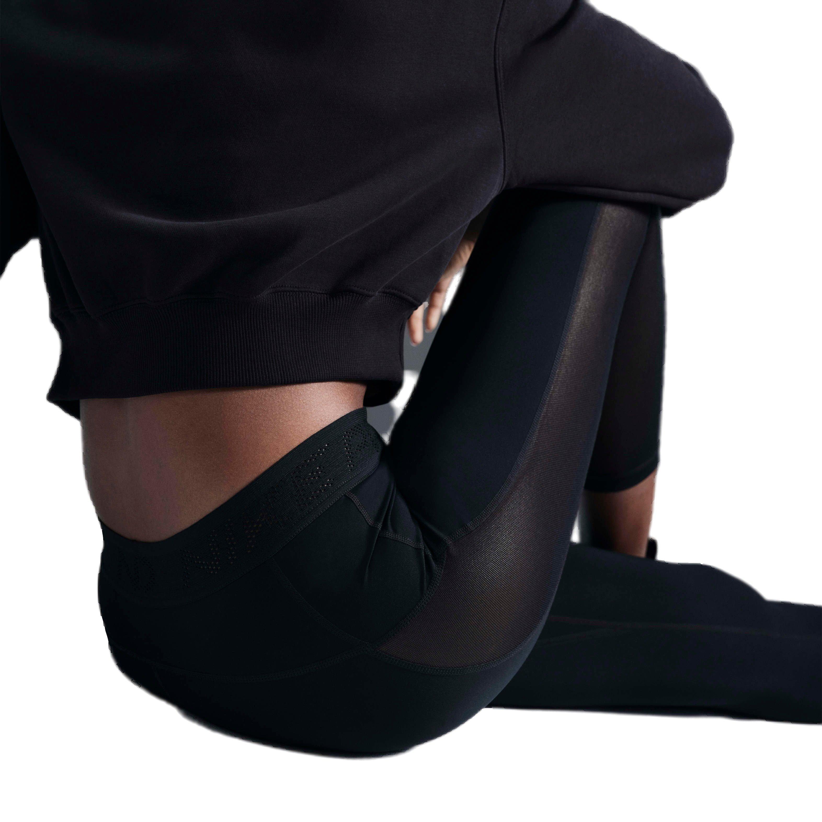 Nike Women's Pro Mid-Rise 7/8 Mesh-Paneled Leggings - BLACK Thumbnail View 4