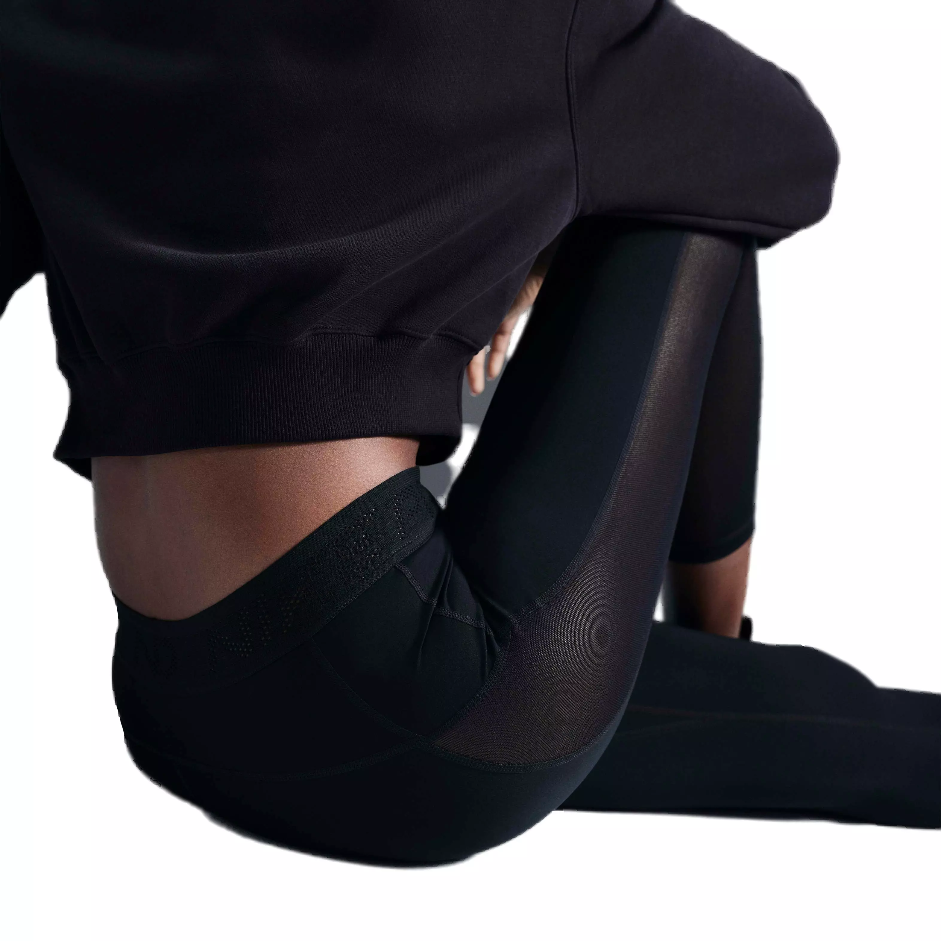 Nike Women's Pro Mid-Rise 7/8 Mesh-Paneled Leggings - BLACK