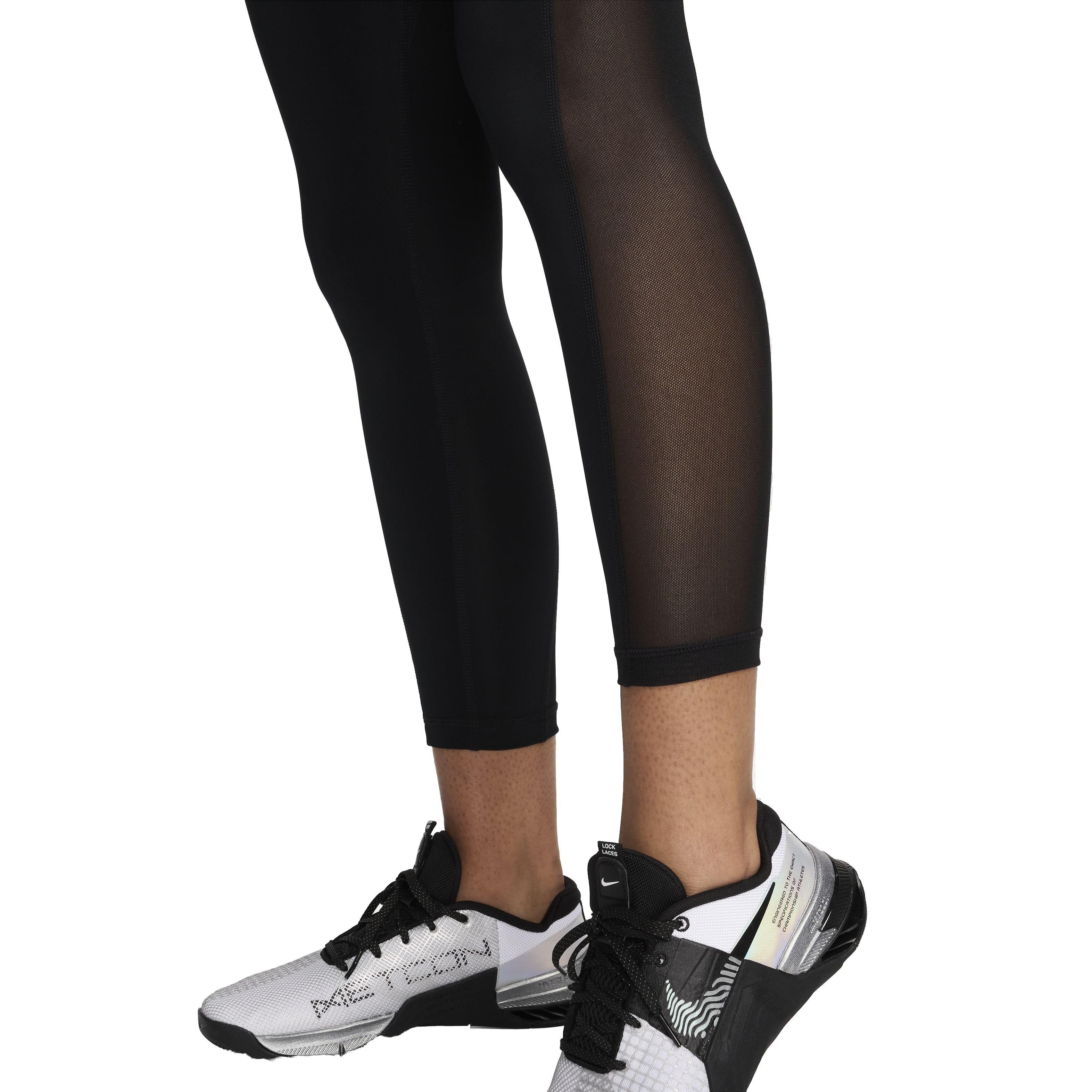 Nike Women's Pro Mid-Rise 7/8 Mesh-Paneled Leggings - BLACK Thumbnail View 5