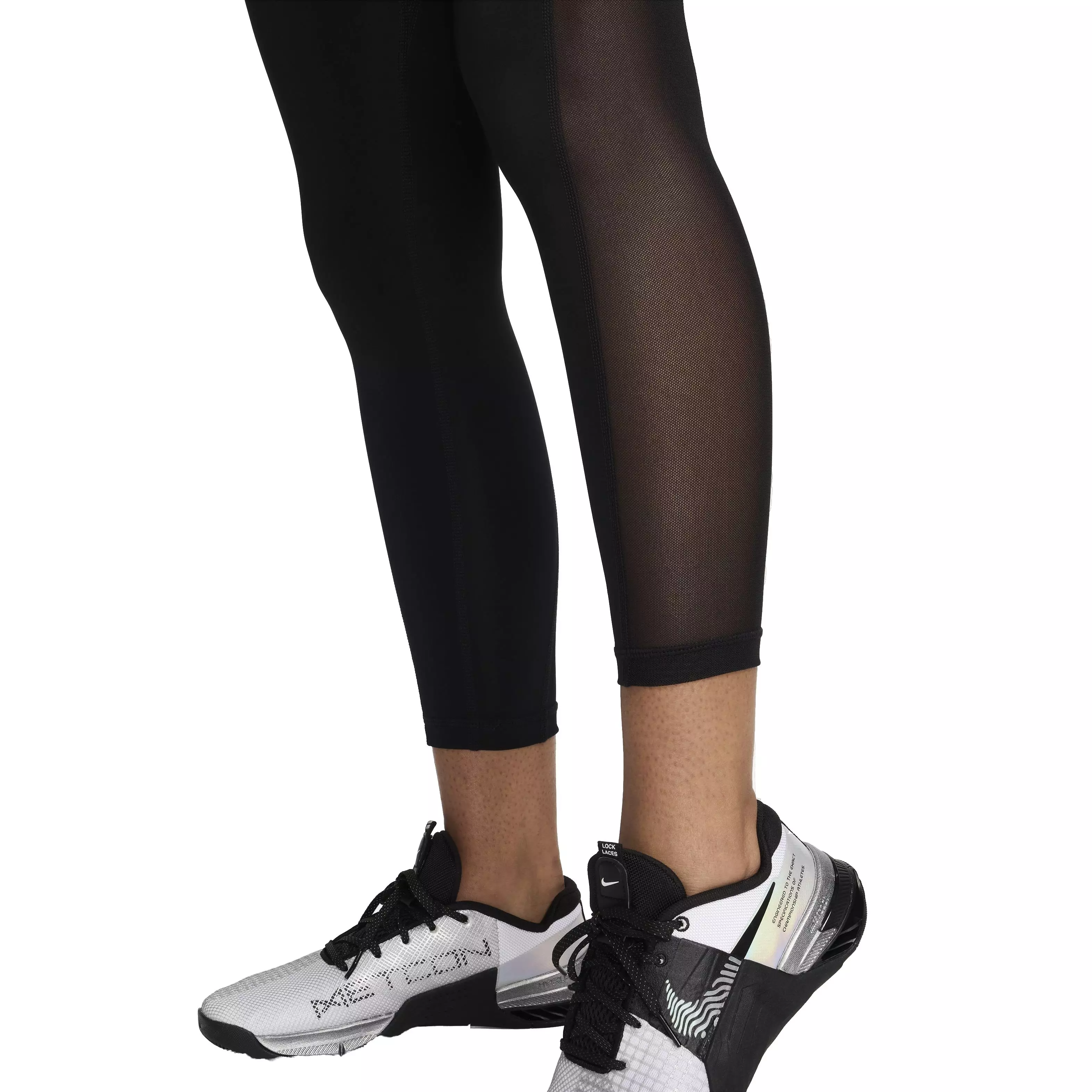 Nike Women's Pro Mid-Rise 7/8 Mesh-Paneled Leggings - BLACK