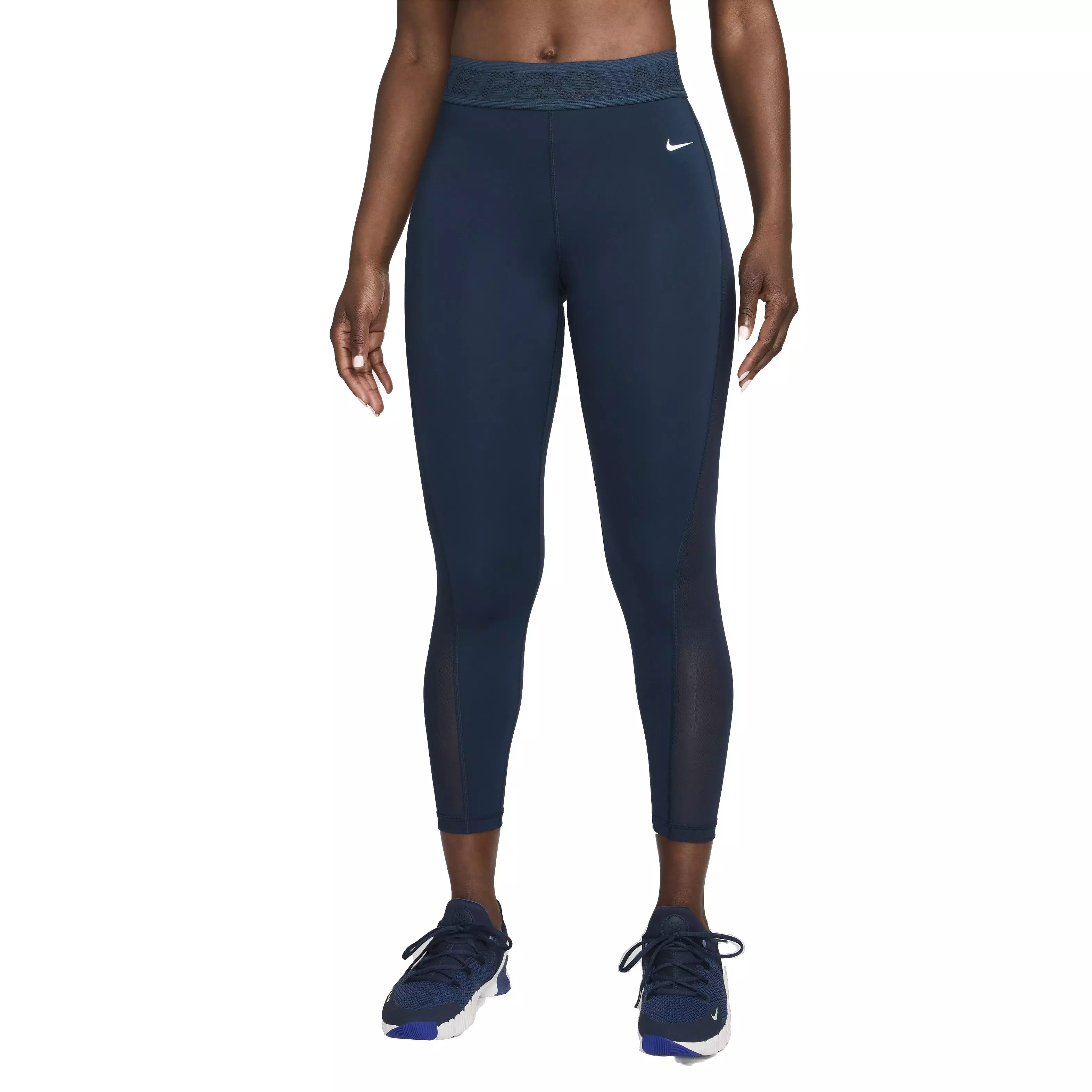 Nike Women's Pro Mid-Rise 7/8 Mesh-Paneled Leggings - BLUE