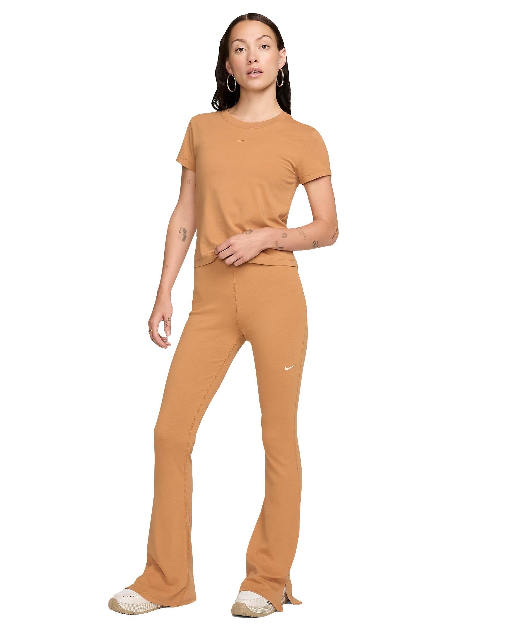 Nike Women's Sportswear Chill Knit Tight Mini-Rib Flared Leggings - BROWN Thumbnail View 6