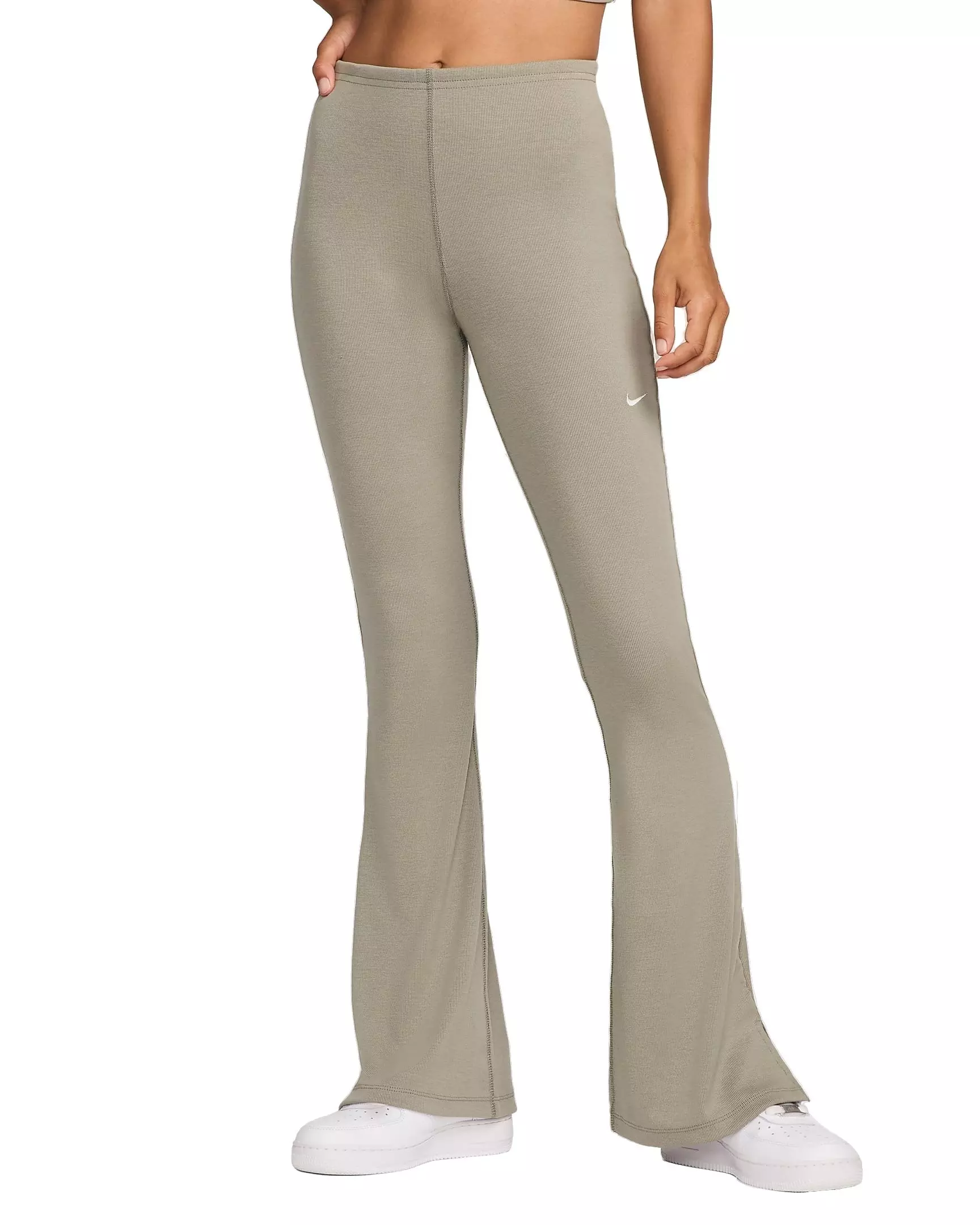 Nike Women's Sportswear Chill Knit Tight Mini-Rib Flared Leggings - GREEN