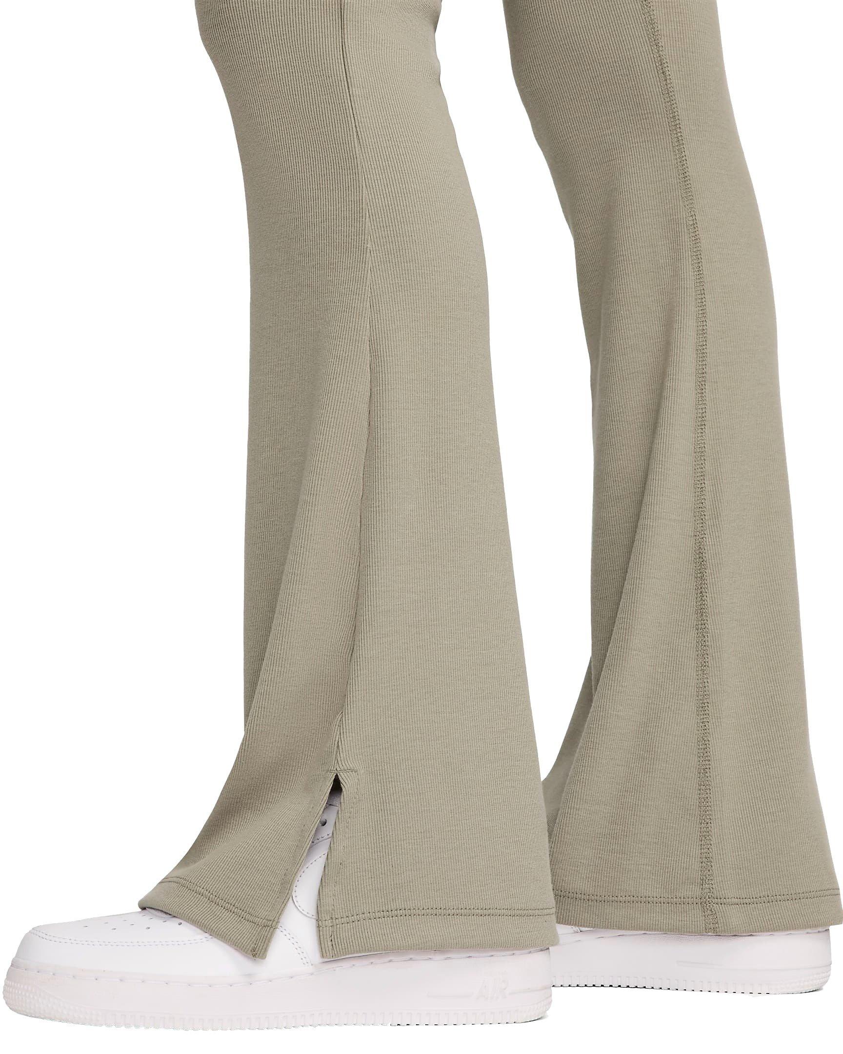 Nike Women's Sportswear Chill Knit Tight Mini-Rib Flared Leggings - GREEN Thumbnail View 4