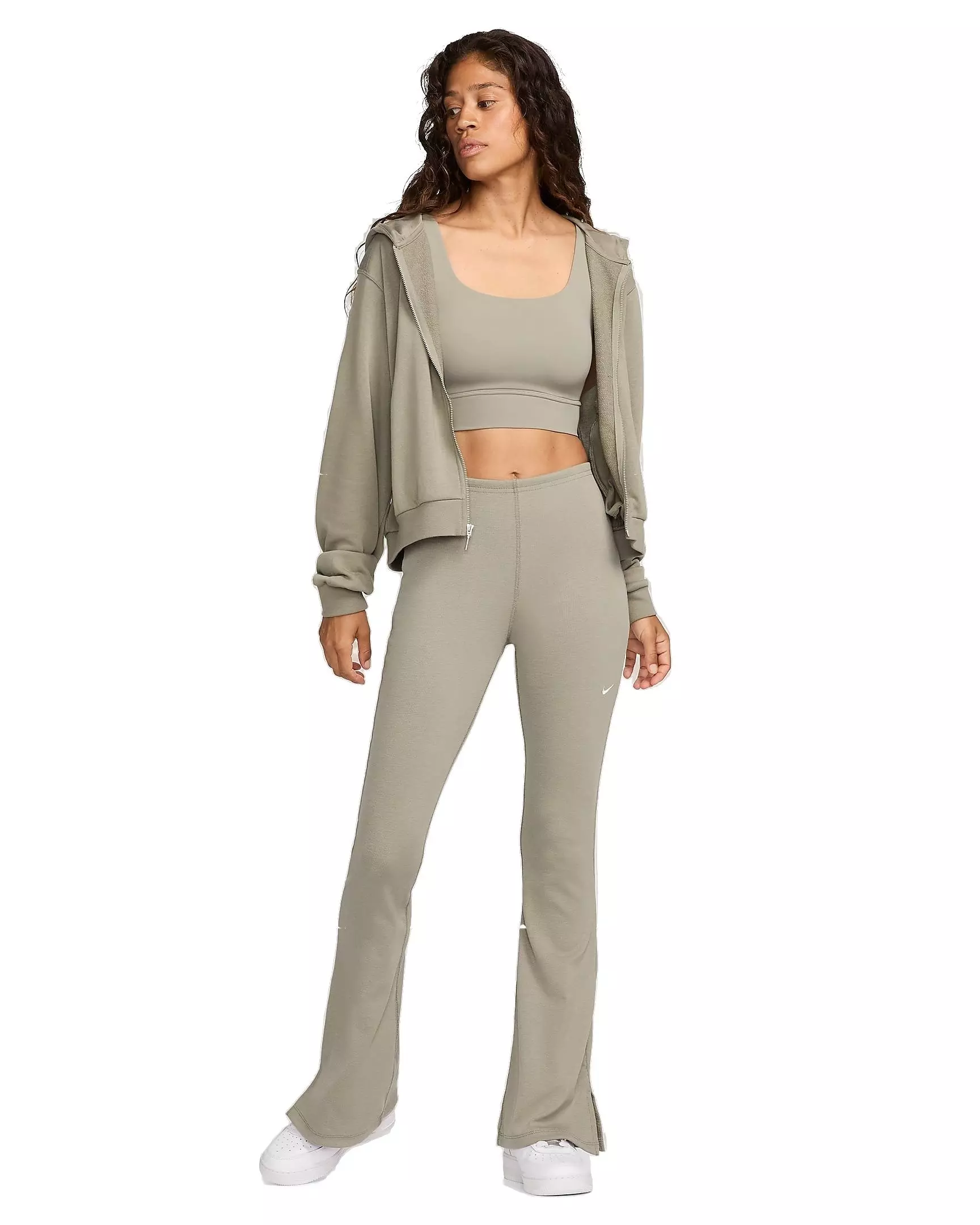 Nike Women's Sportswear Chill Knit Tight Mini-Rib Flared Leggings - GREEN