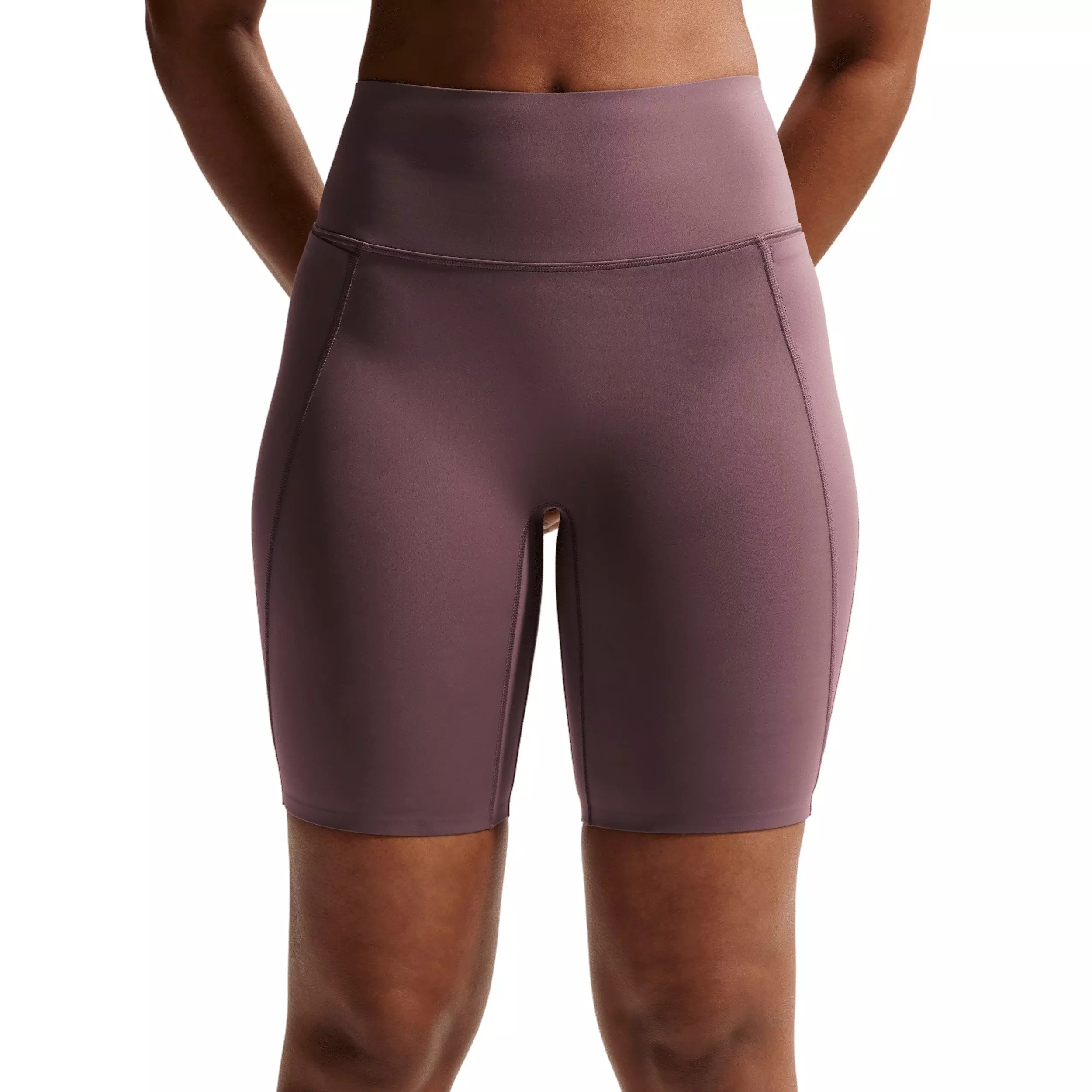 Nike Women's Universa High-Waisted 8" Biker Shorts with No Front Seam - Tattoo Purple - TATTOO PURPLE