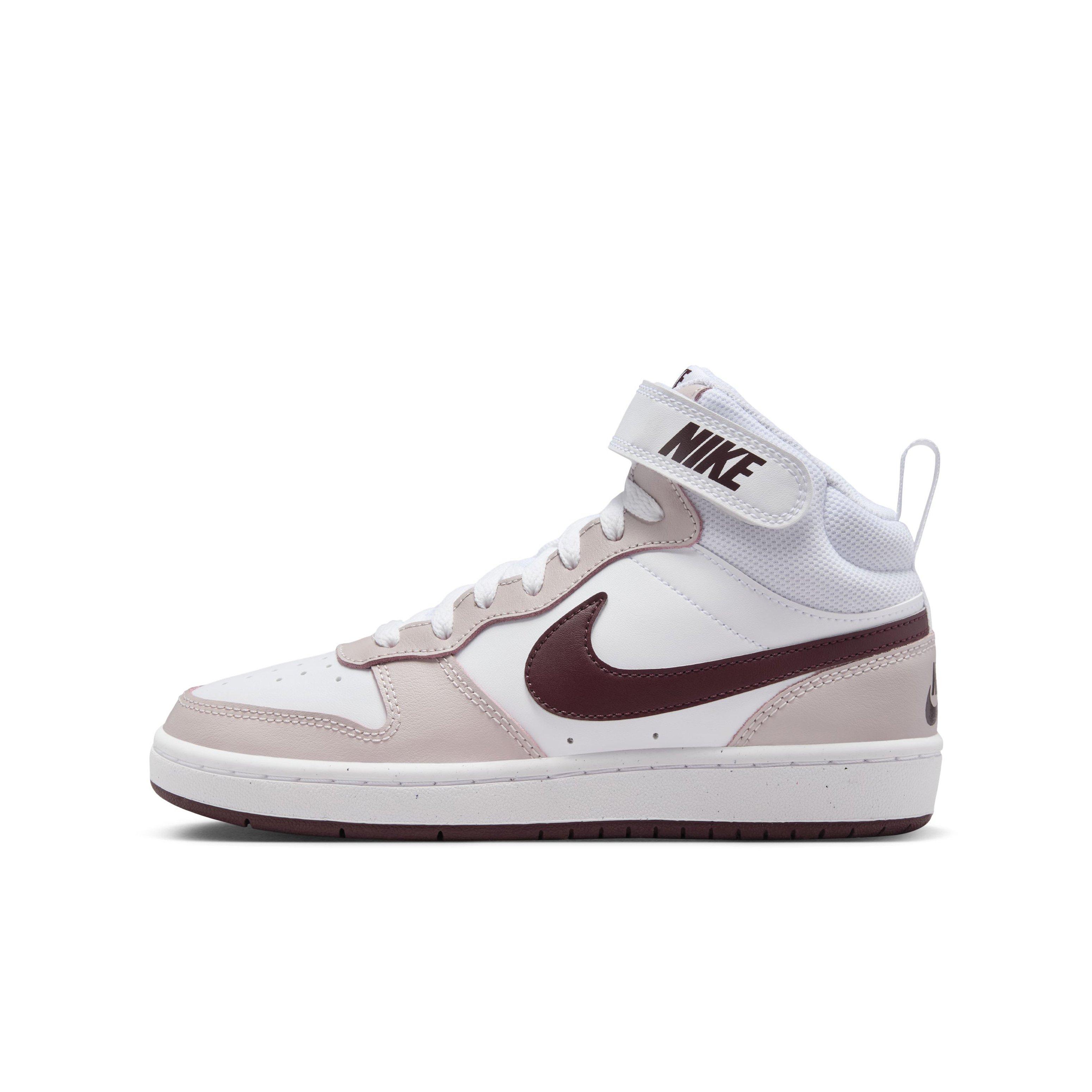 Nike Court Borough Mid 2 Grade School Girls' "White/Platinum Violet/Burgundy Crush" Shoe